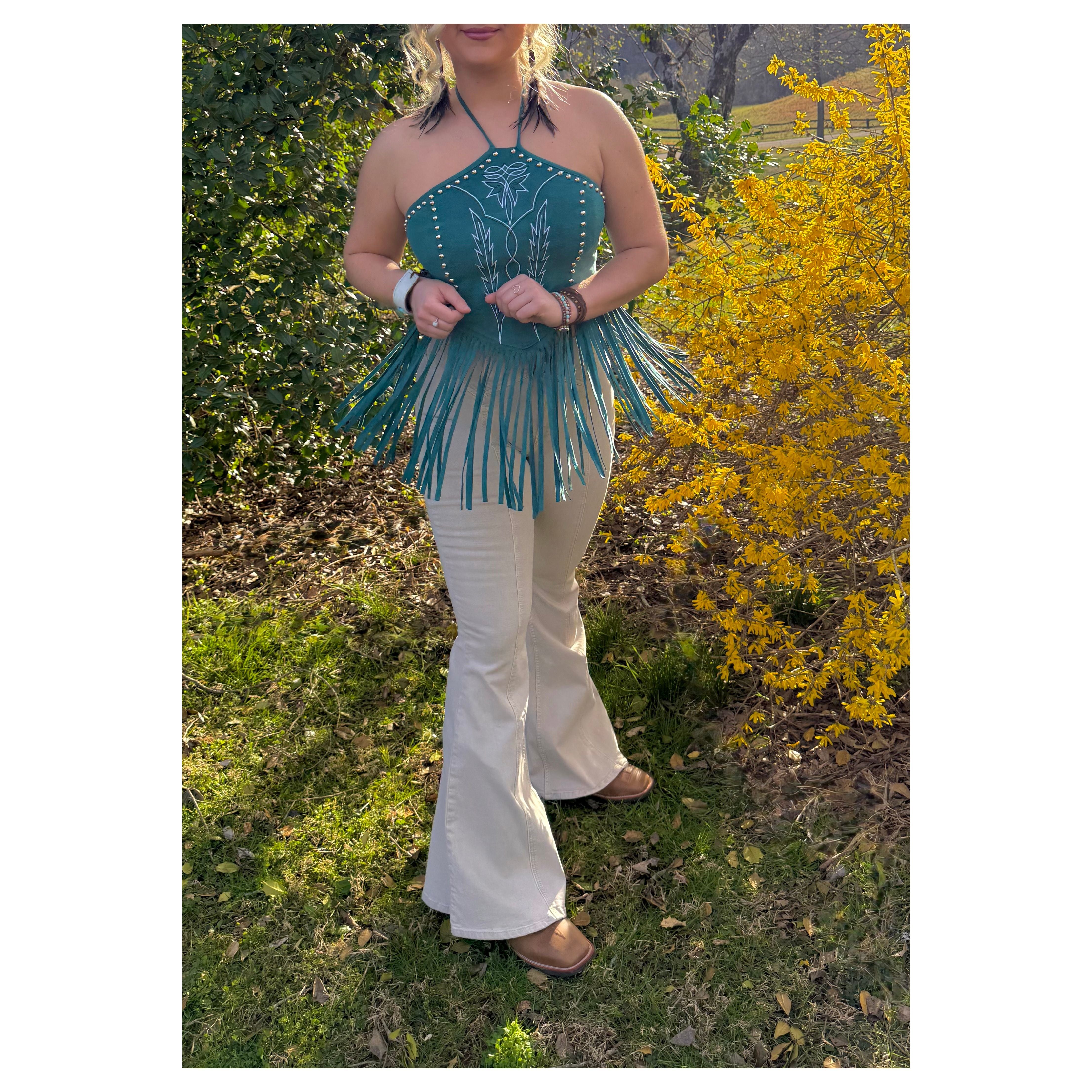 LUCKY & BLESSED Fringe Suede Halter Top