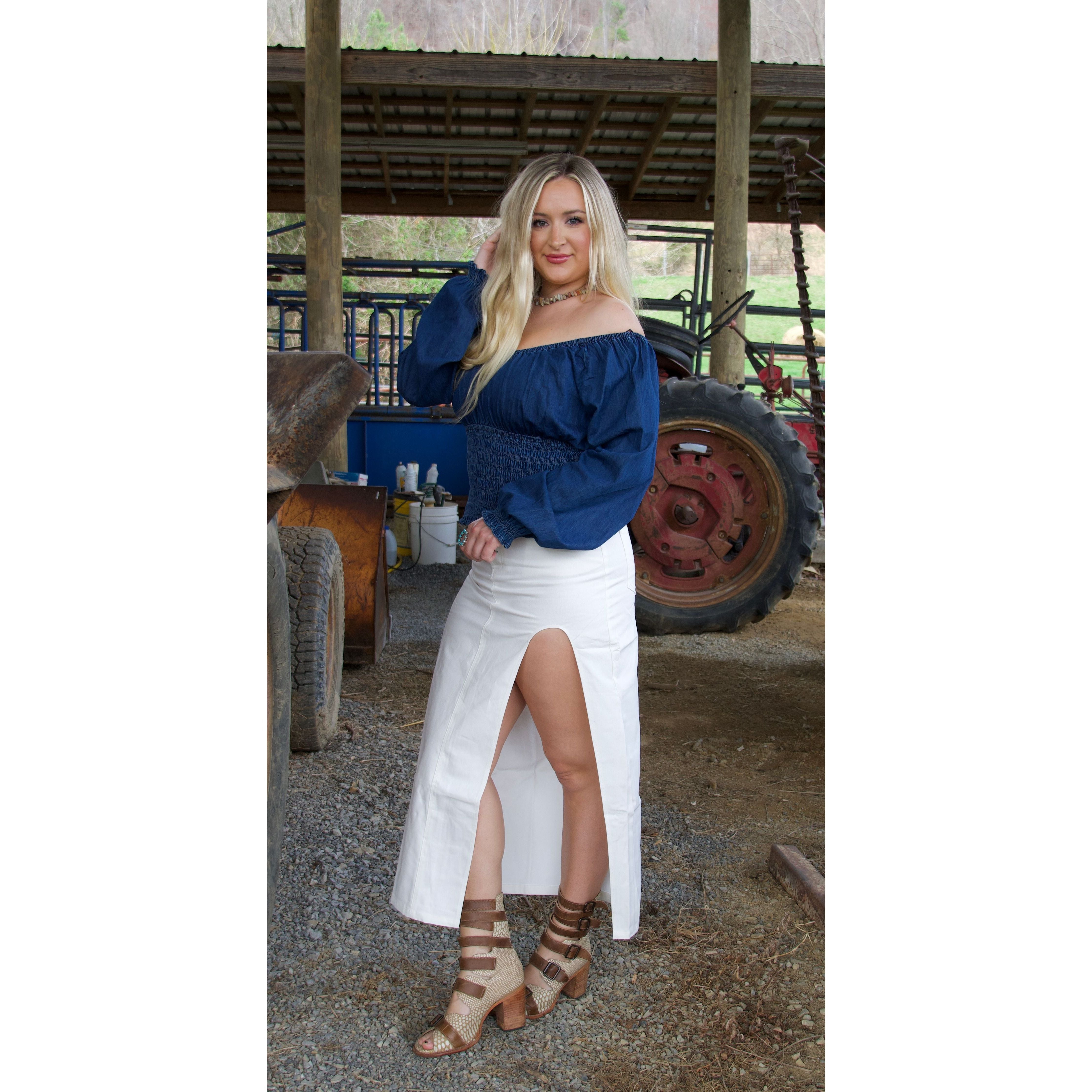 Denim Ruched Long sleeve Top