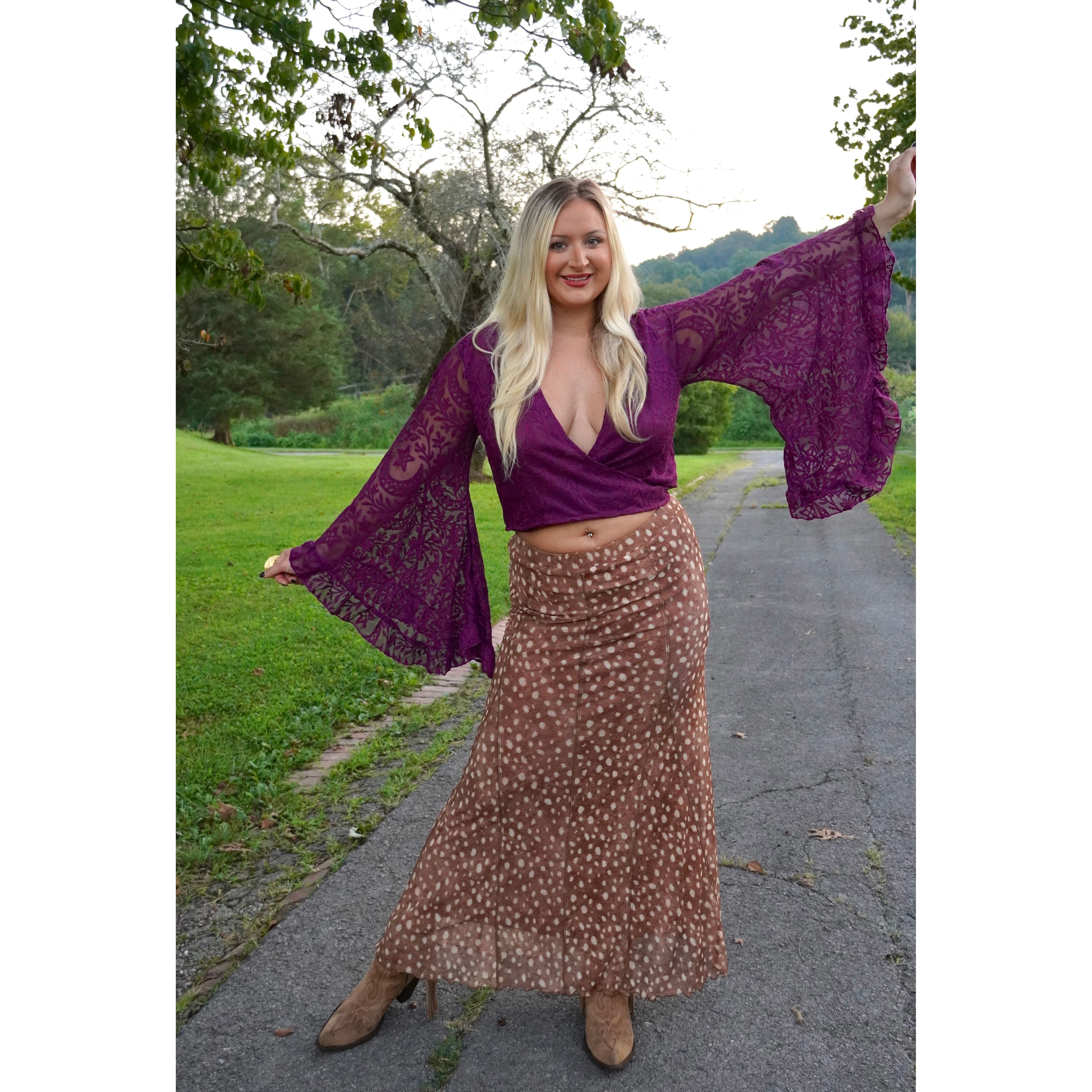 Plum Lace Ruffle Sleeve Wrap Top