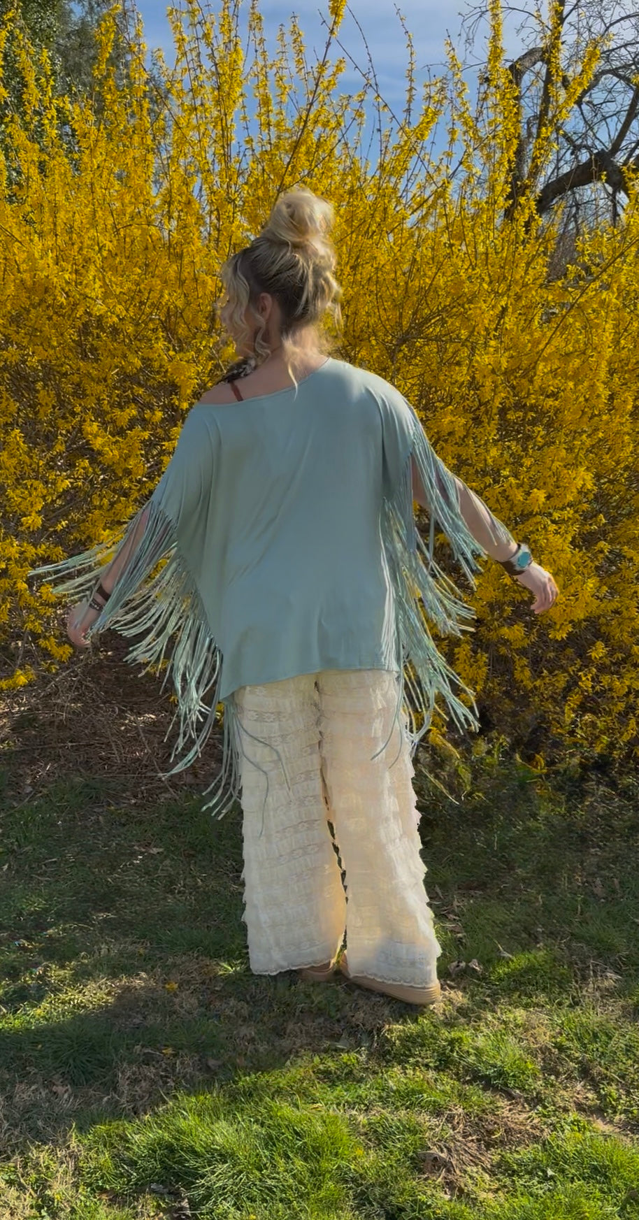 Showstopper Fringe Top Seafoam