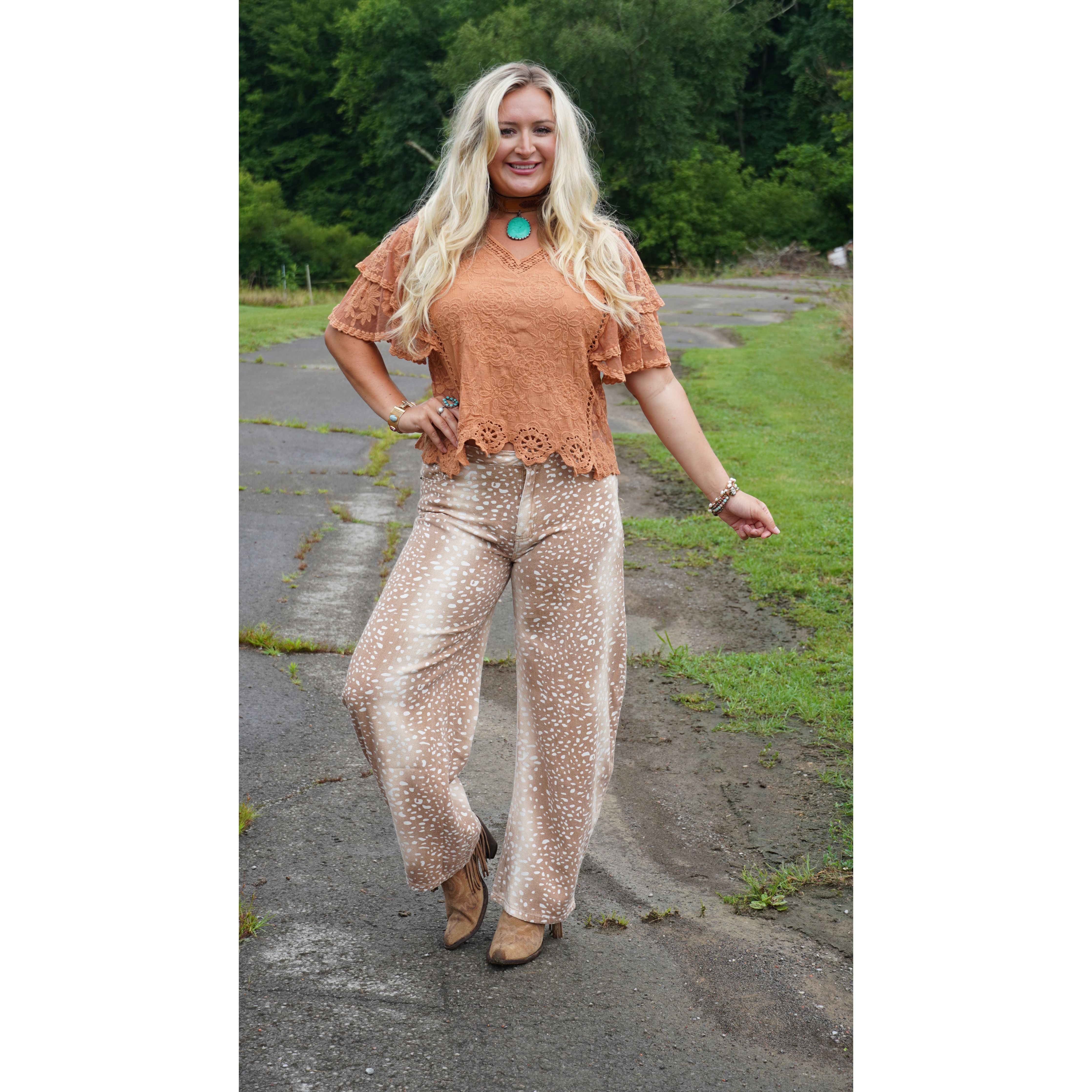 Bambi Print Wide Leg Pants