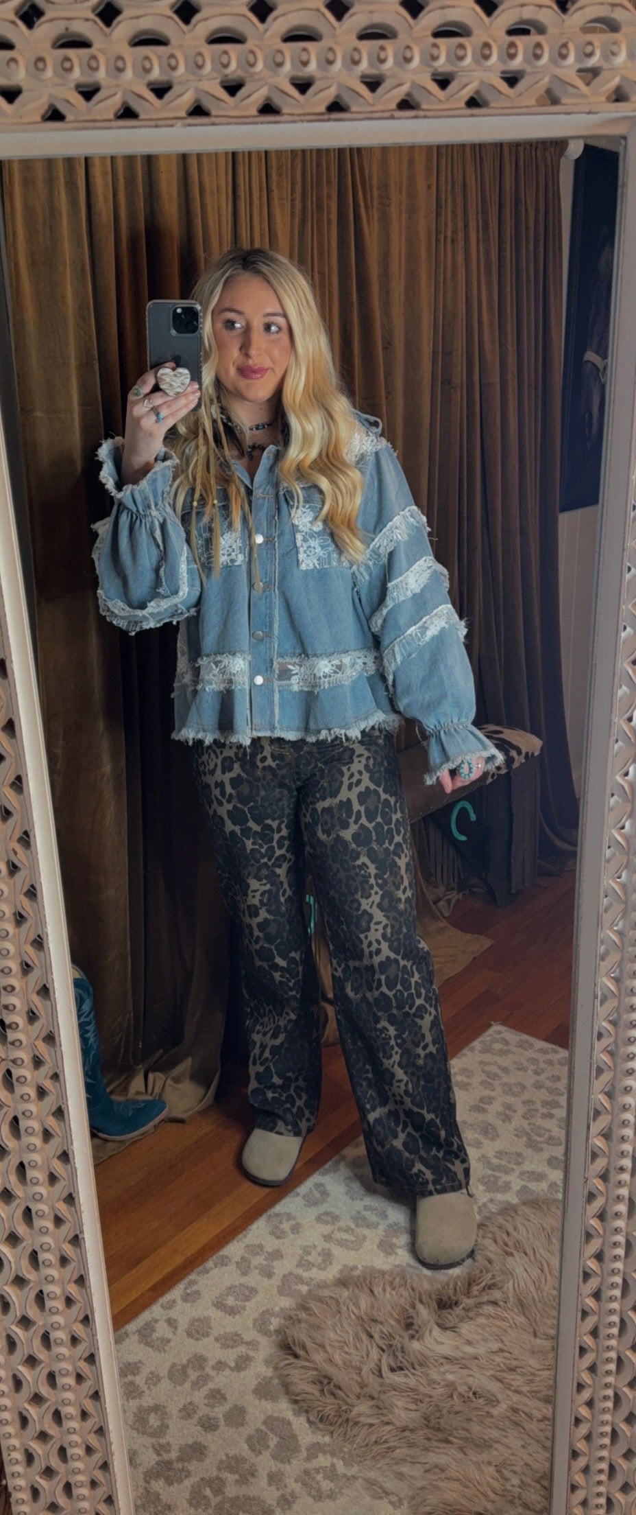 POL: Lainey Lace Trim Ruffle Denim Jacket