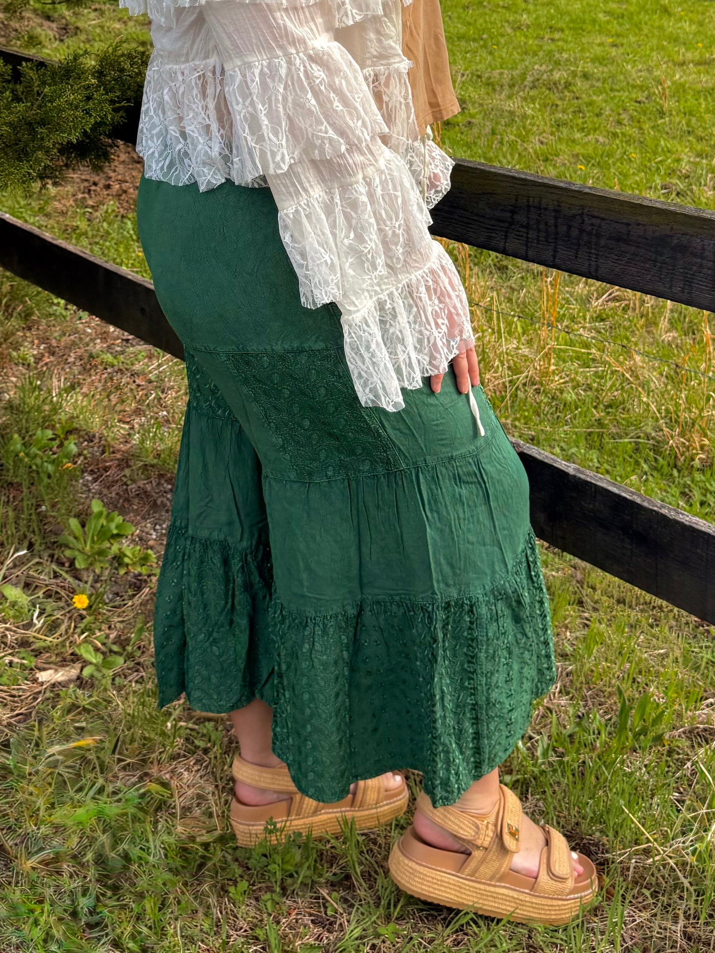 Jasmine Embroidered Tiered Flared Pants