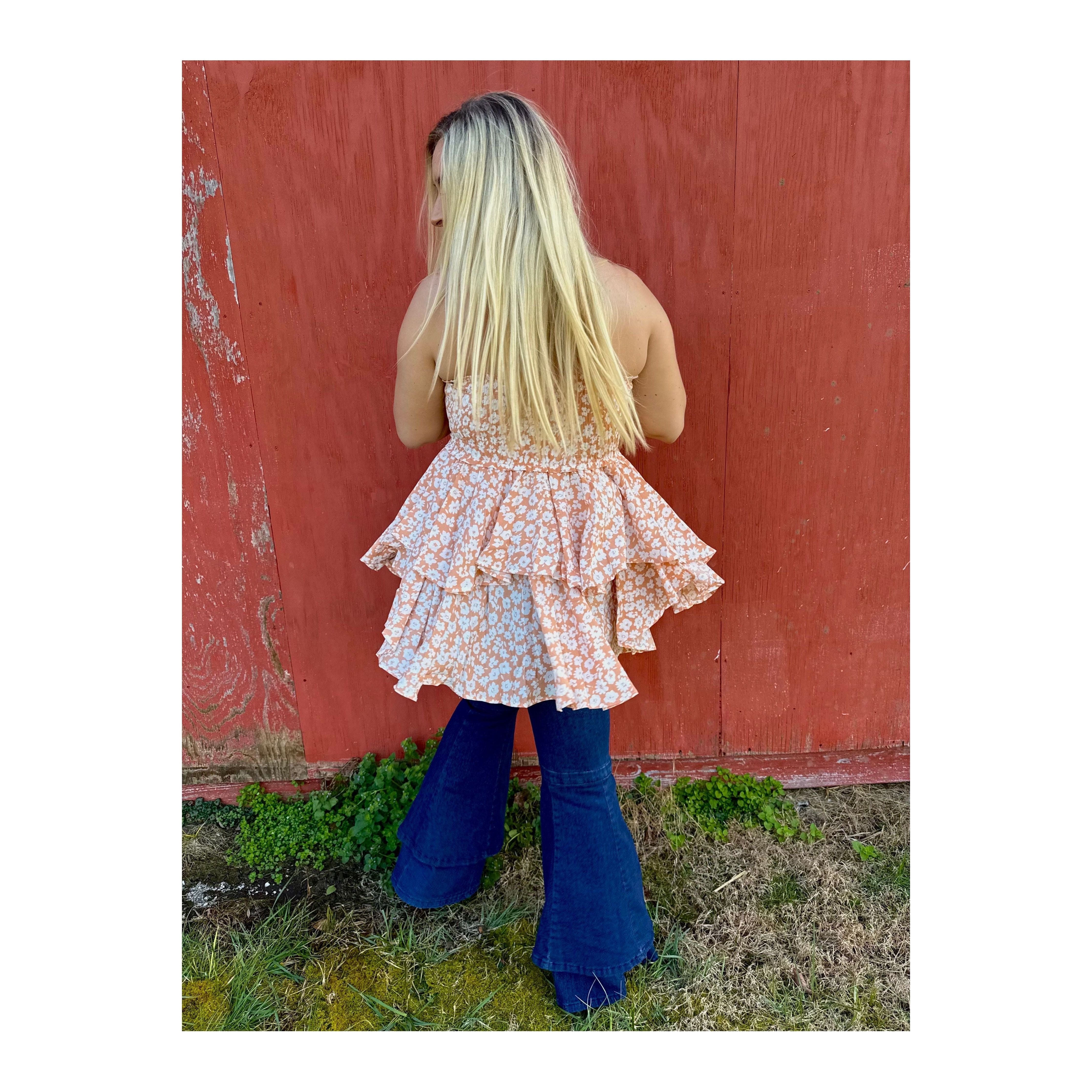 Jenny Layered Ruffle Flare Jeans Dark Wash