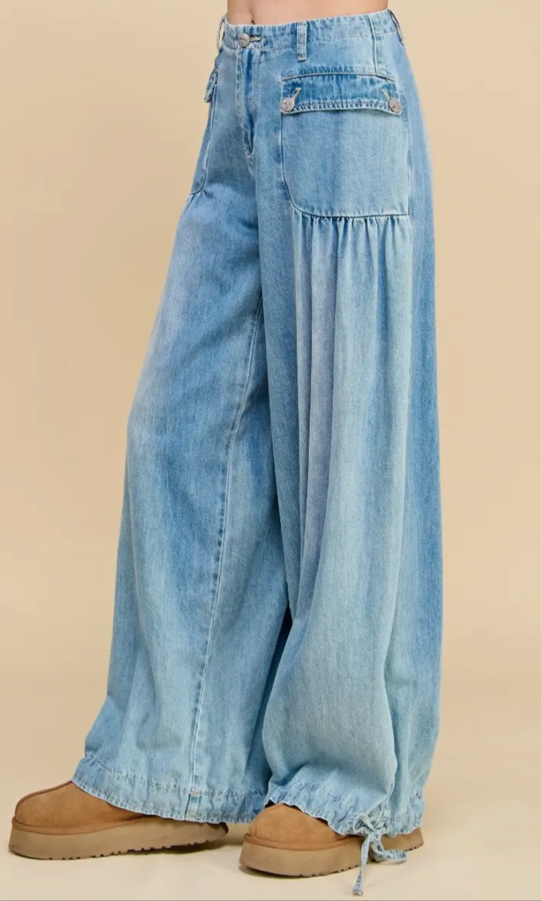VEVERET: Sasha Ankle Drawstring Wide Jean