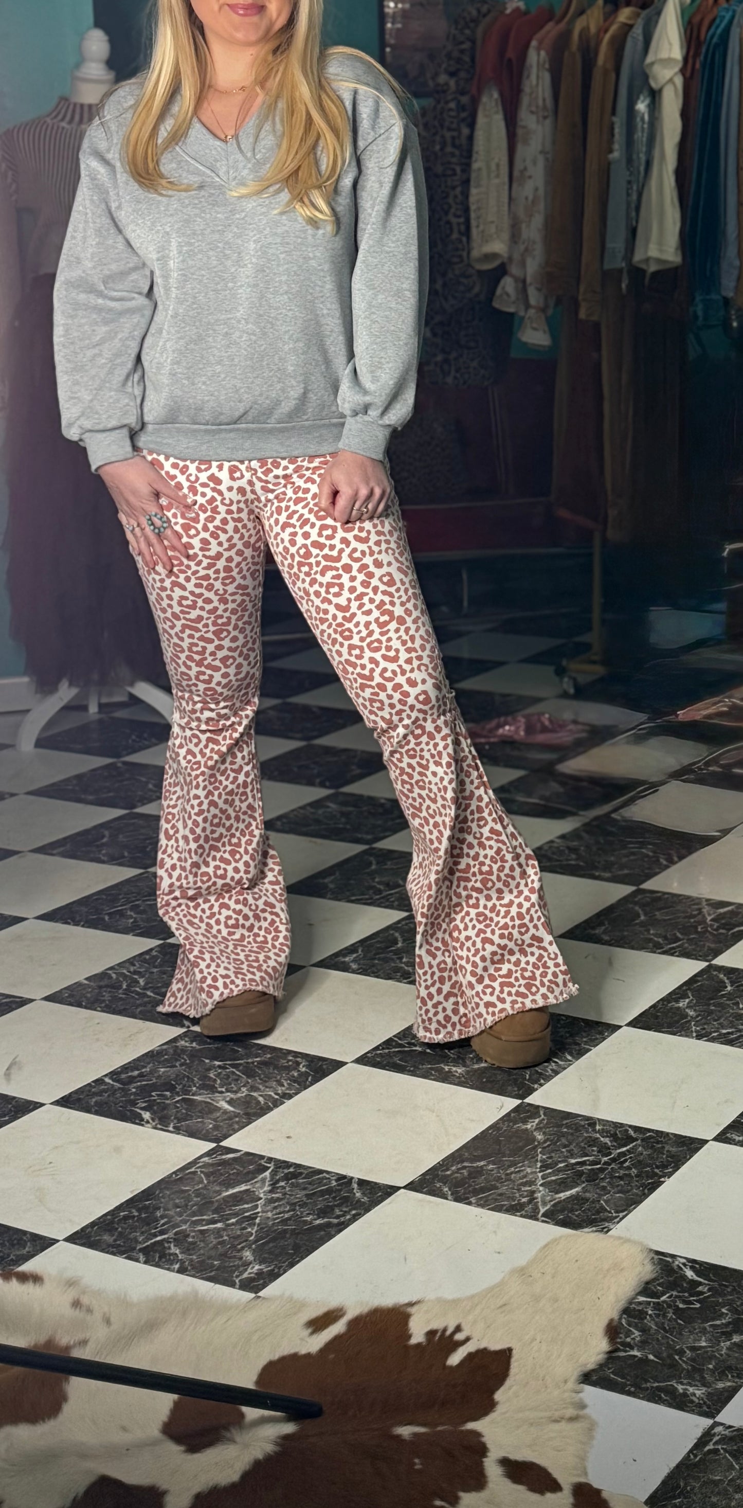 Pink Leopard Bellbottoms