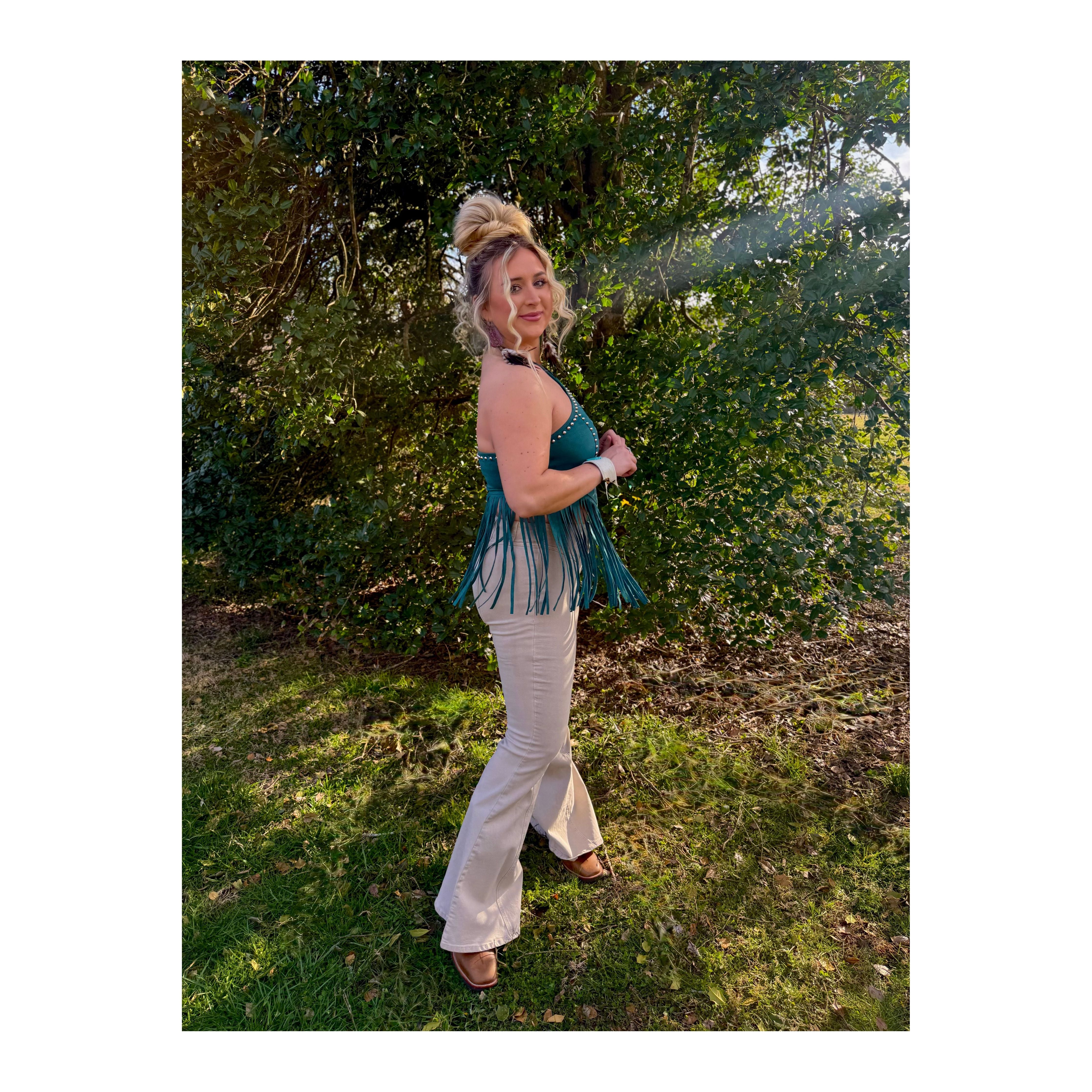 LUCKY & BLESSED Fringe Suede Halter Top