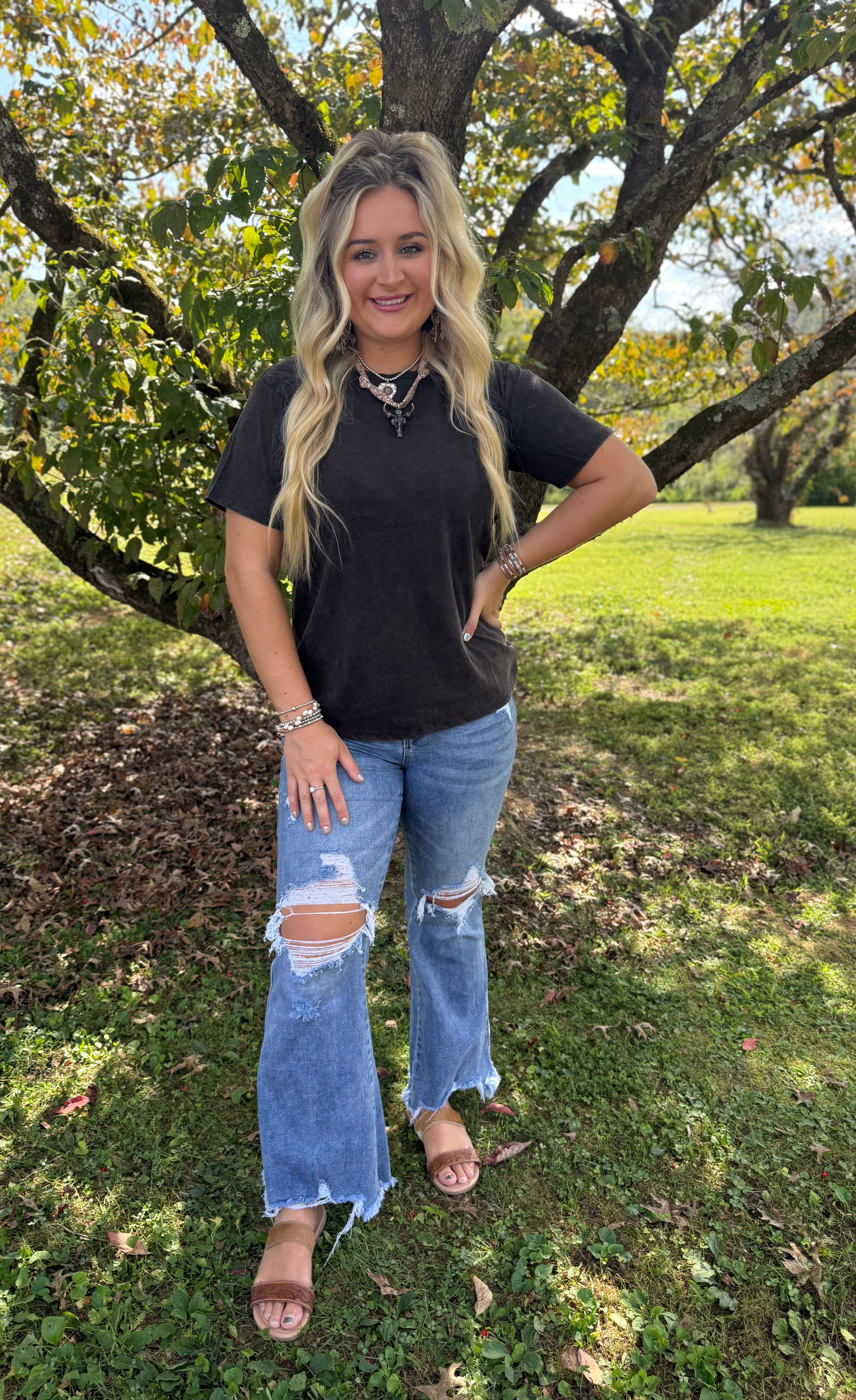 Zenana Ash Black Tee