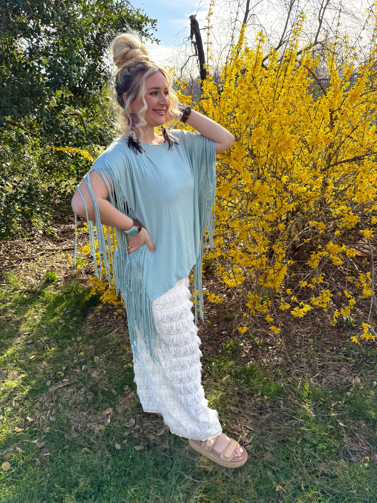 Showstopper Fringe Top Seafoam