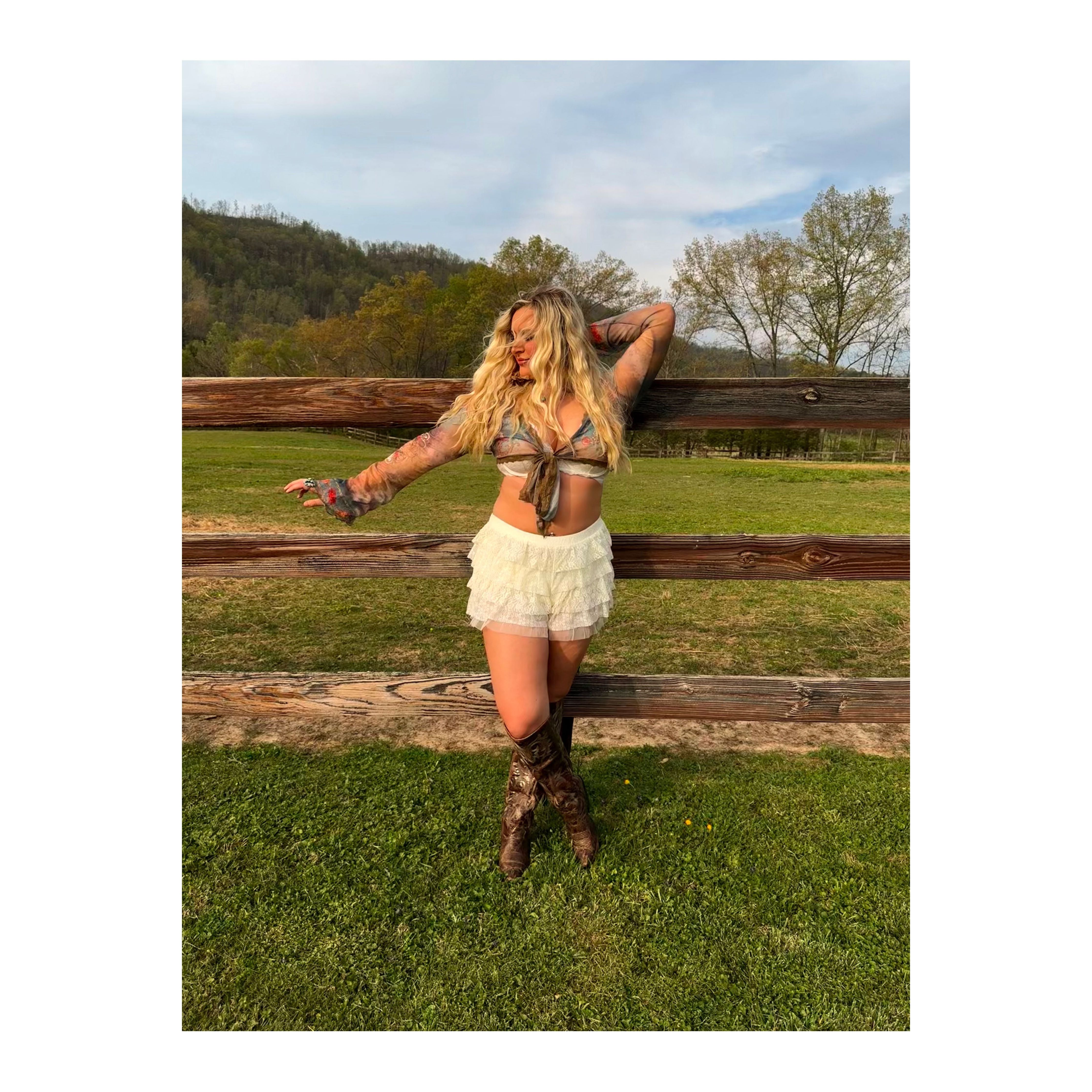 Presley Lace Trim White Ruffle Shorts