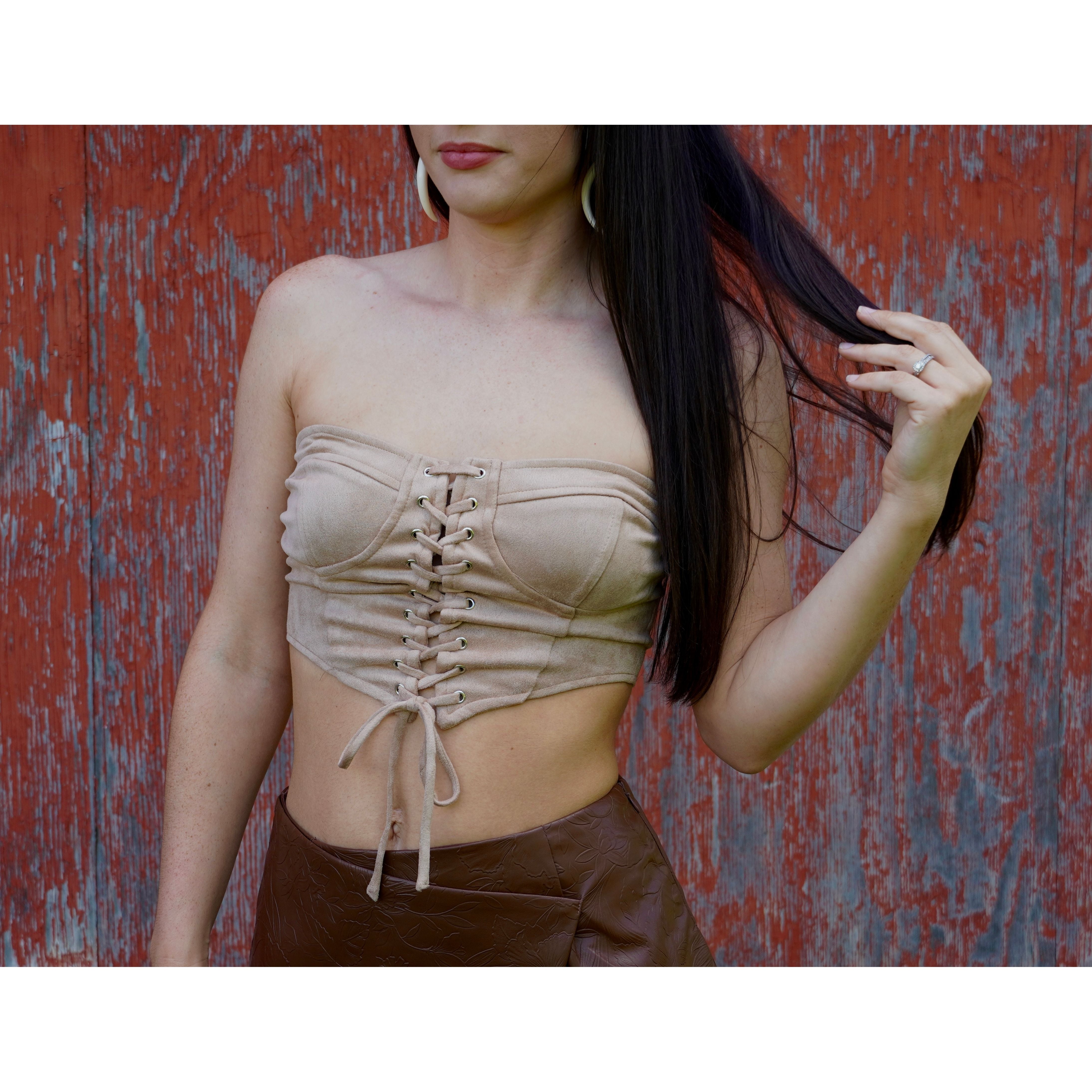 Suede Lace Up Corset Top