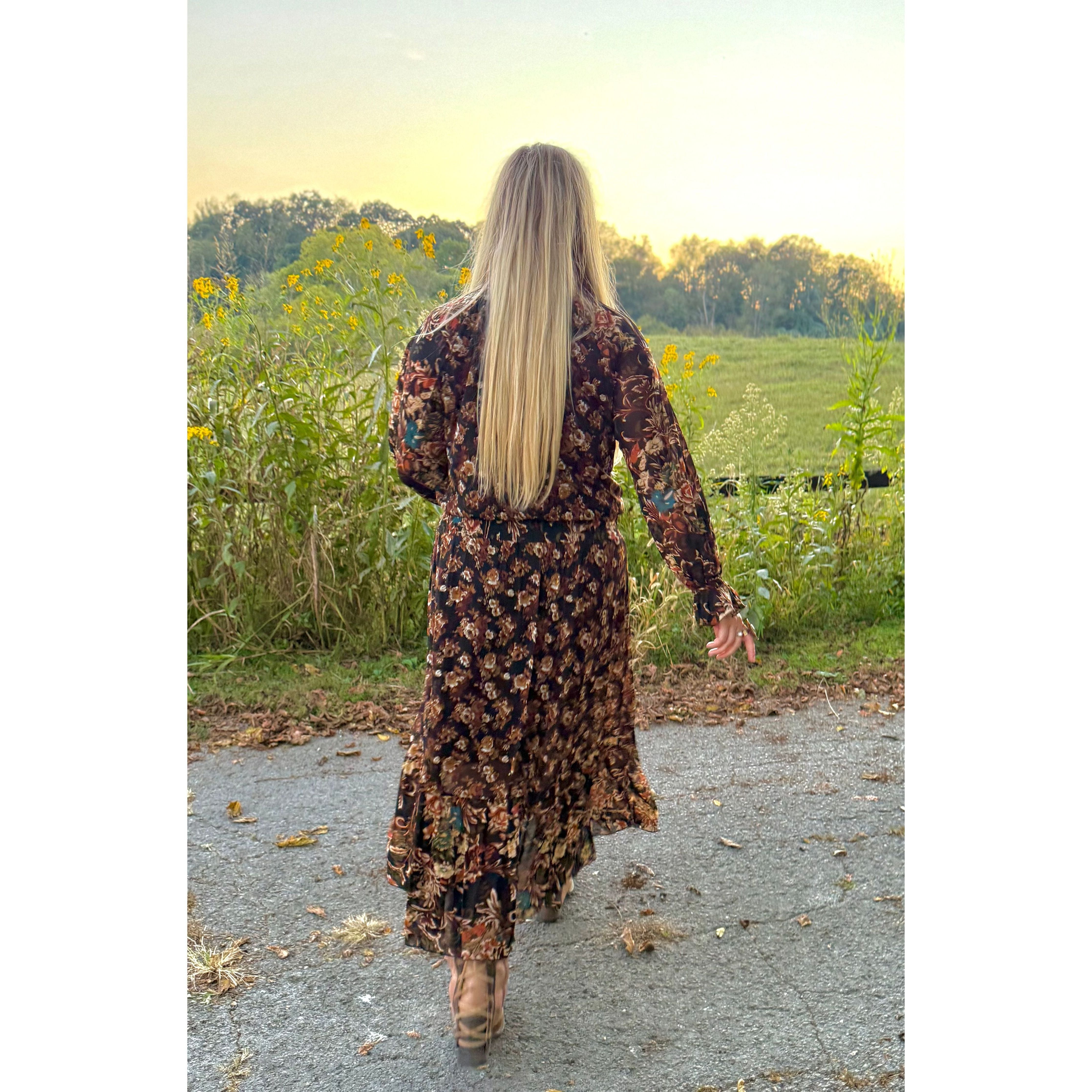 Black Floral Ruffle Maxi Dress