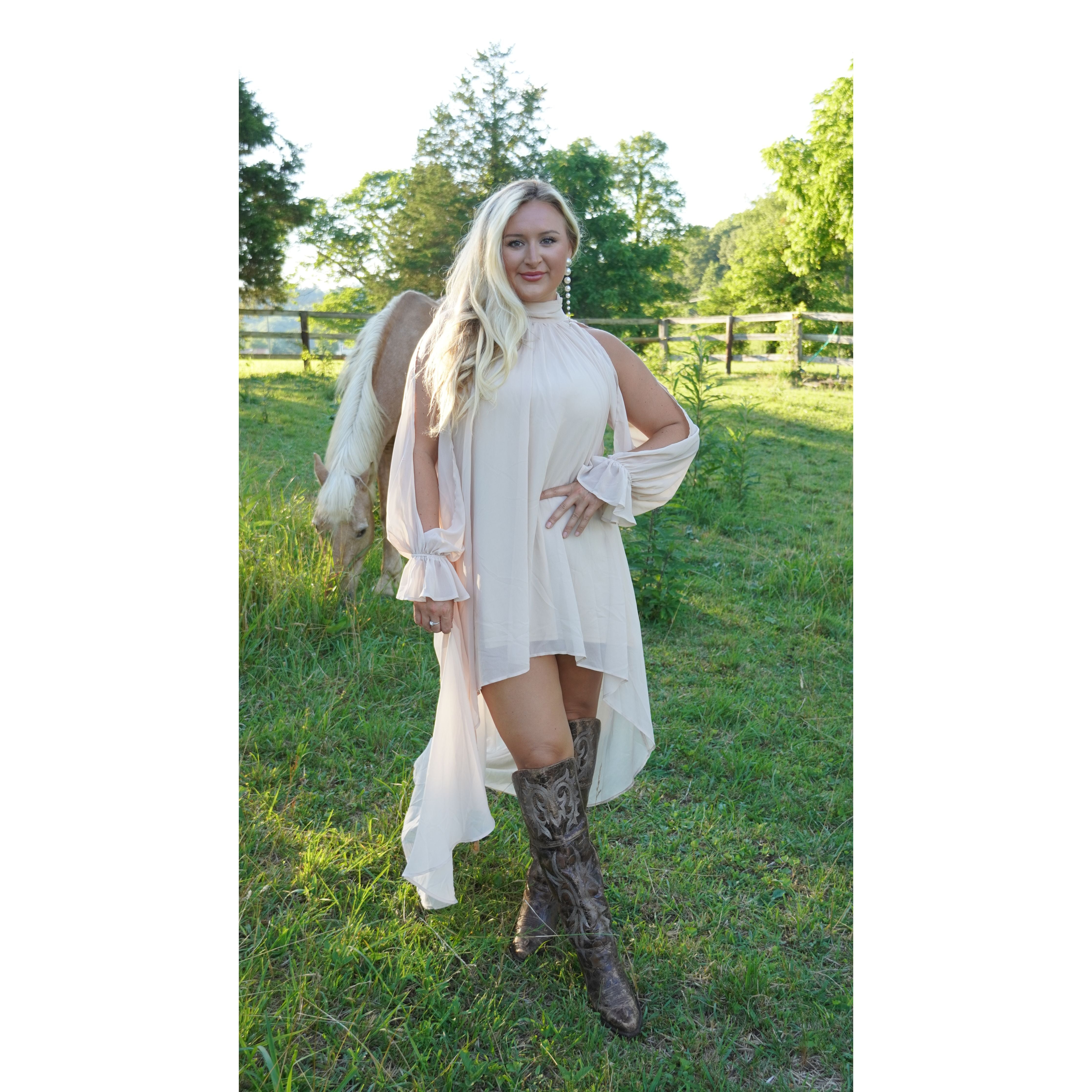 Elegant High Low Flowy Dress in Cream