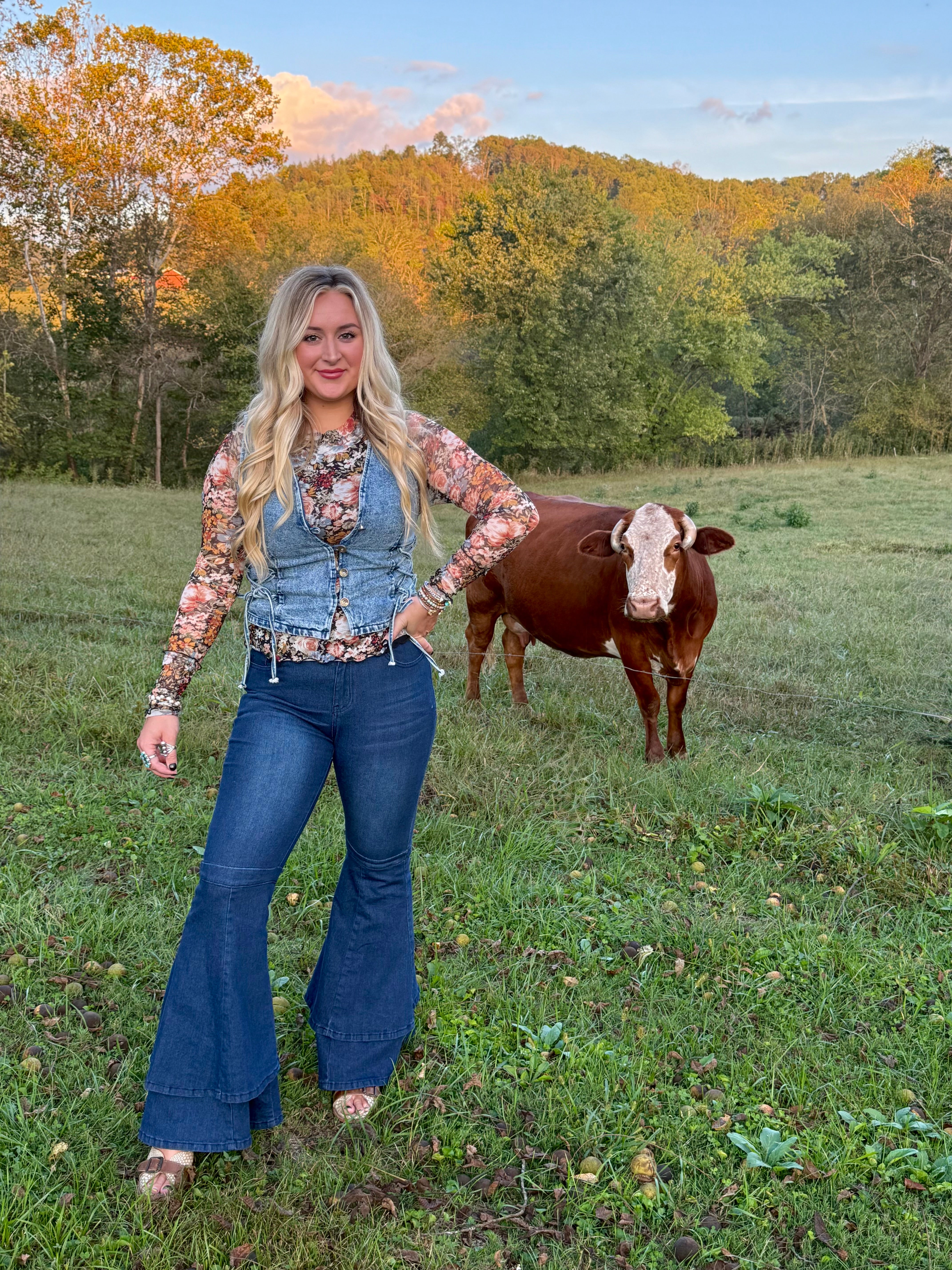 Jenny Layered Ruffle Flare Jeans Dark Wash