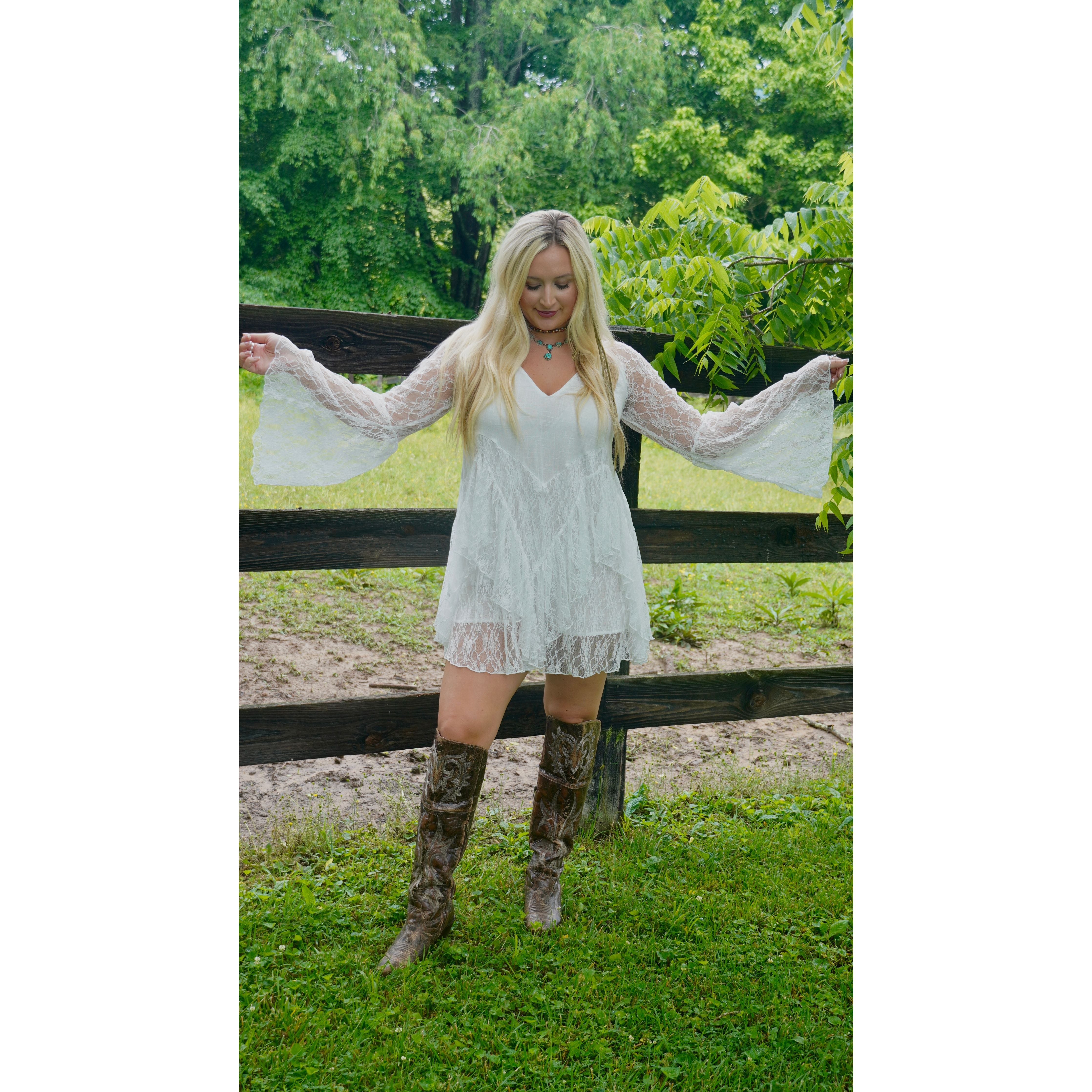 White Lace Bell-Sleeve Romper