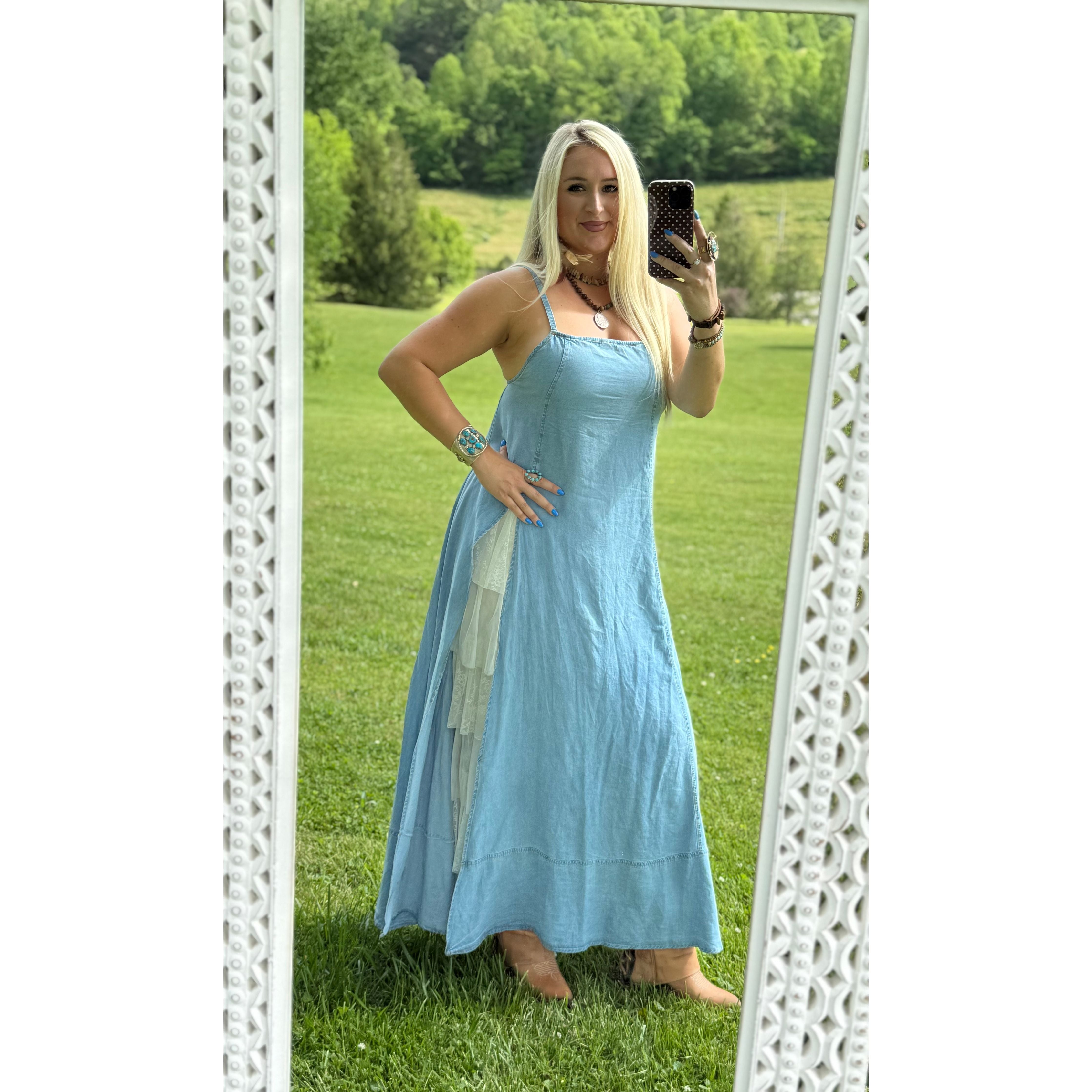 Denim Slit Maxi Dress