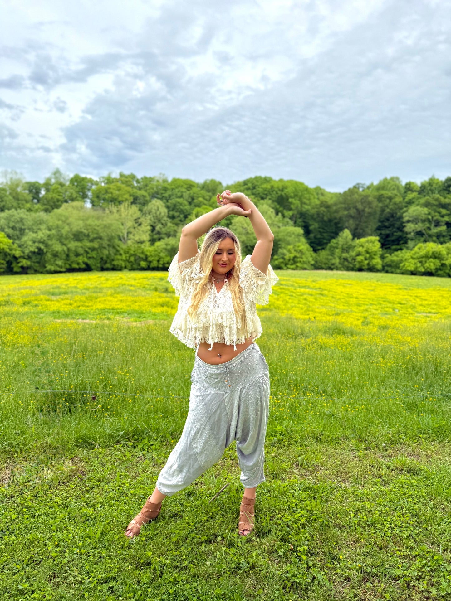 Dixie White Lace Bell-sleeve Top