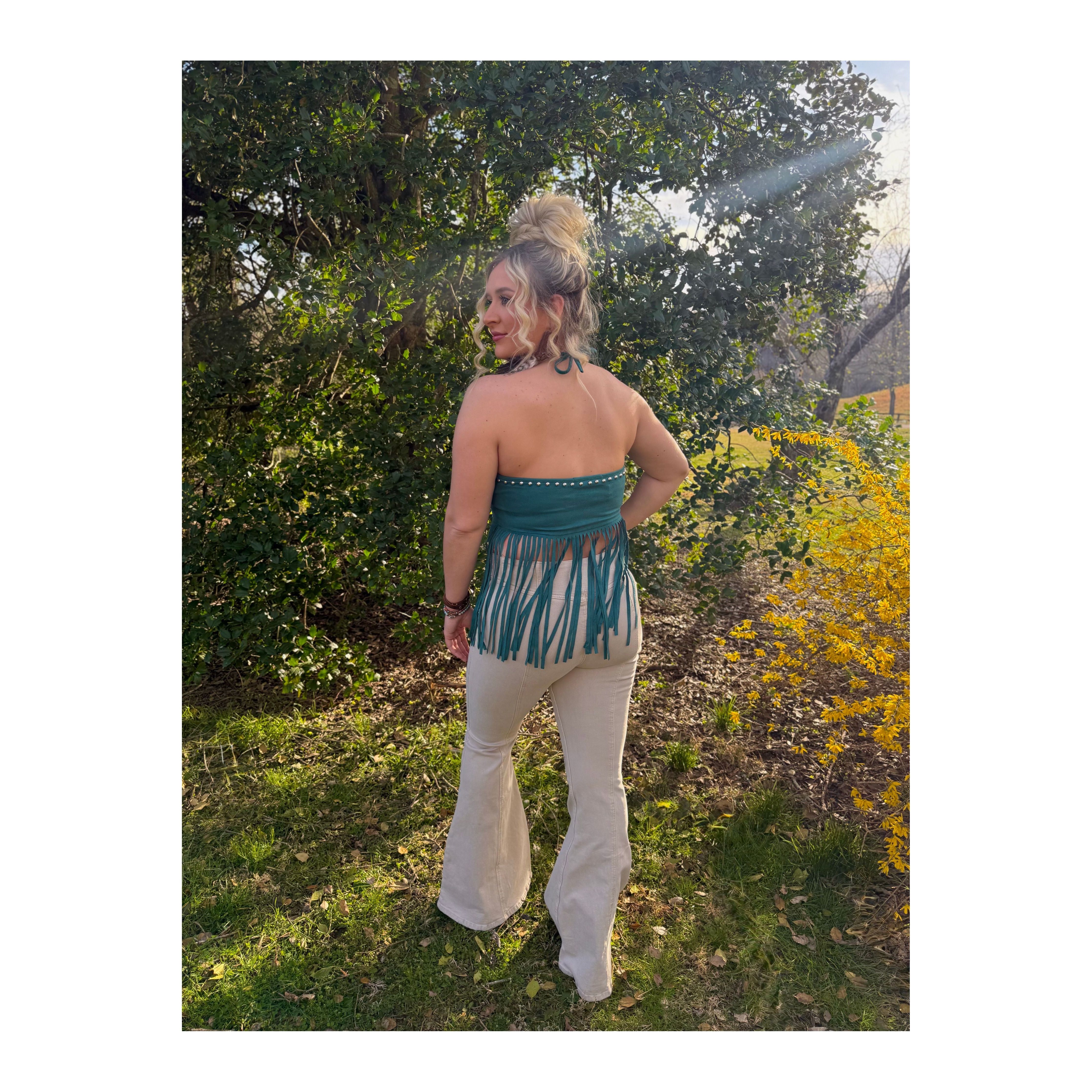 LUCKY & BLESSED Fringe Suede Halter Top