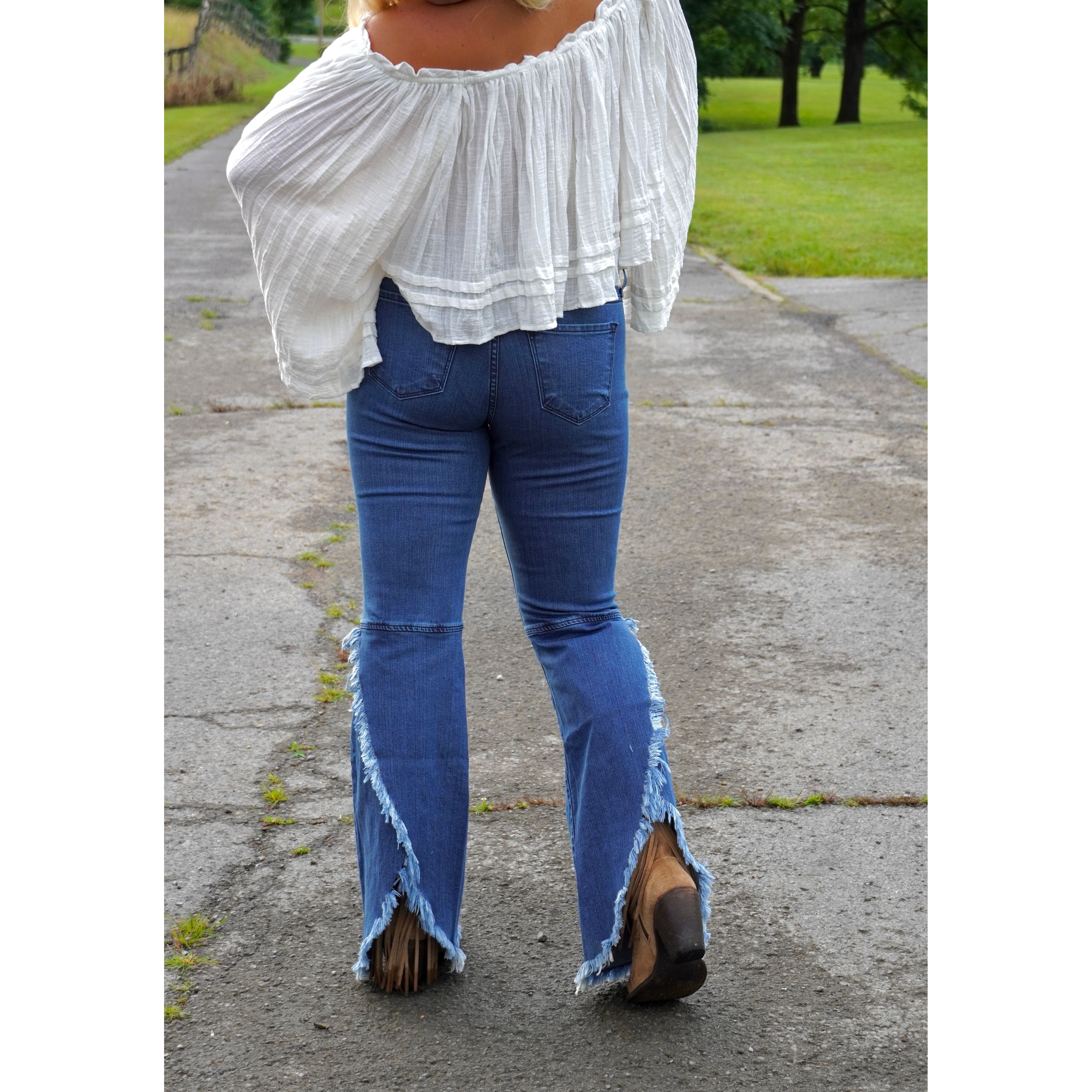 Ruffled Split Back Flare Jeans