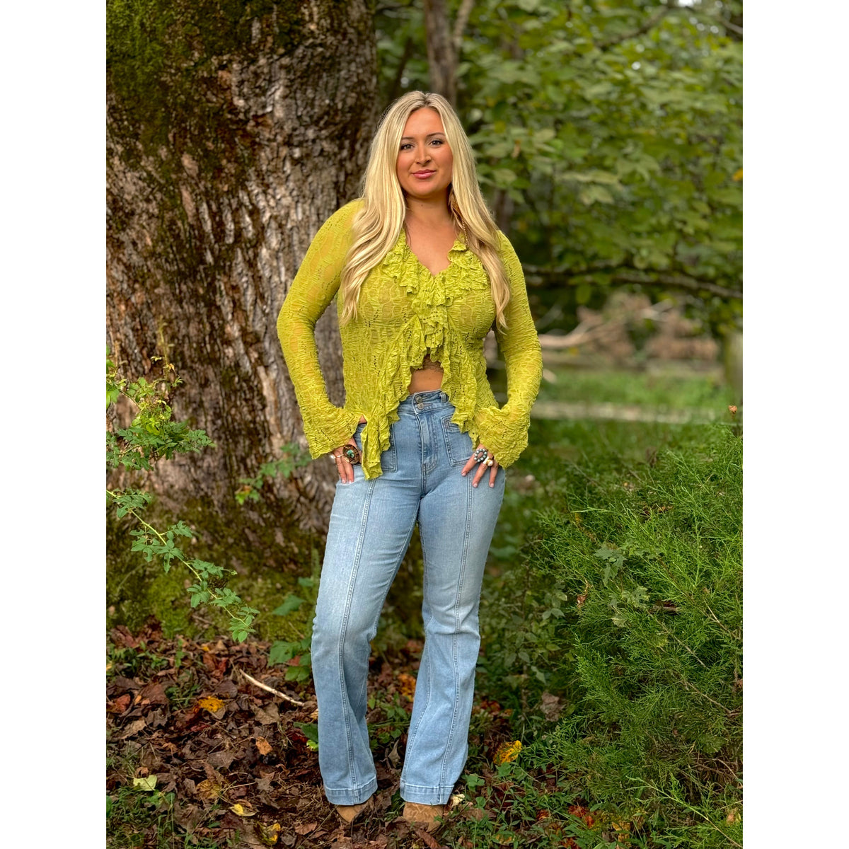 Sunlit Sage Lace Top
