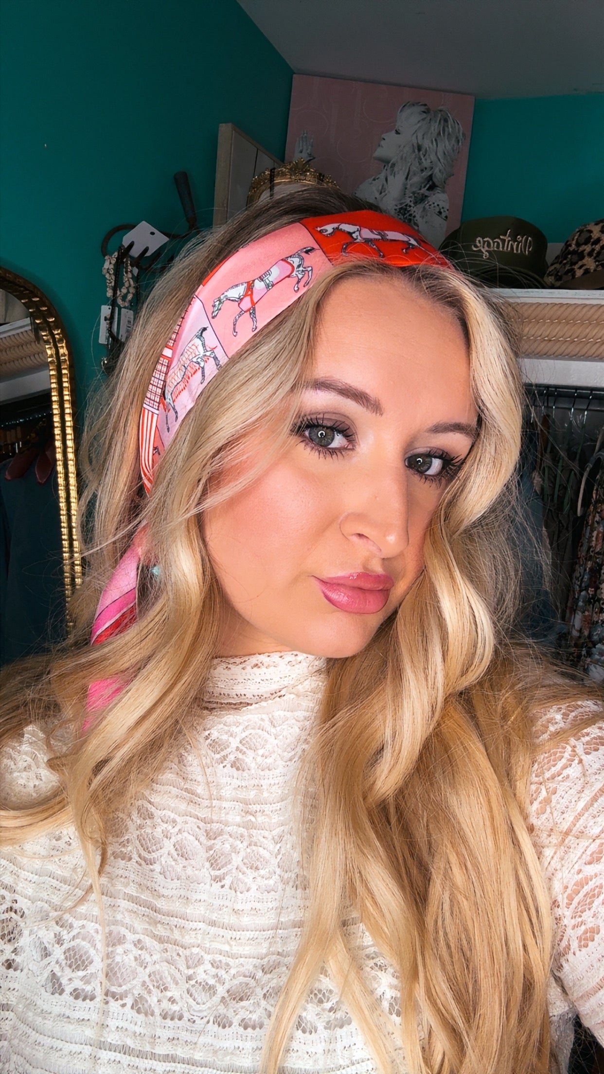 Pink Horse Print Satin Scarf