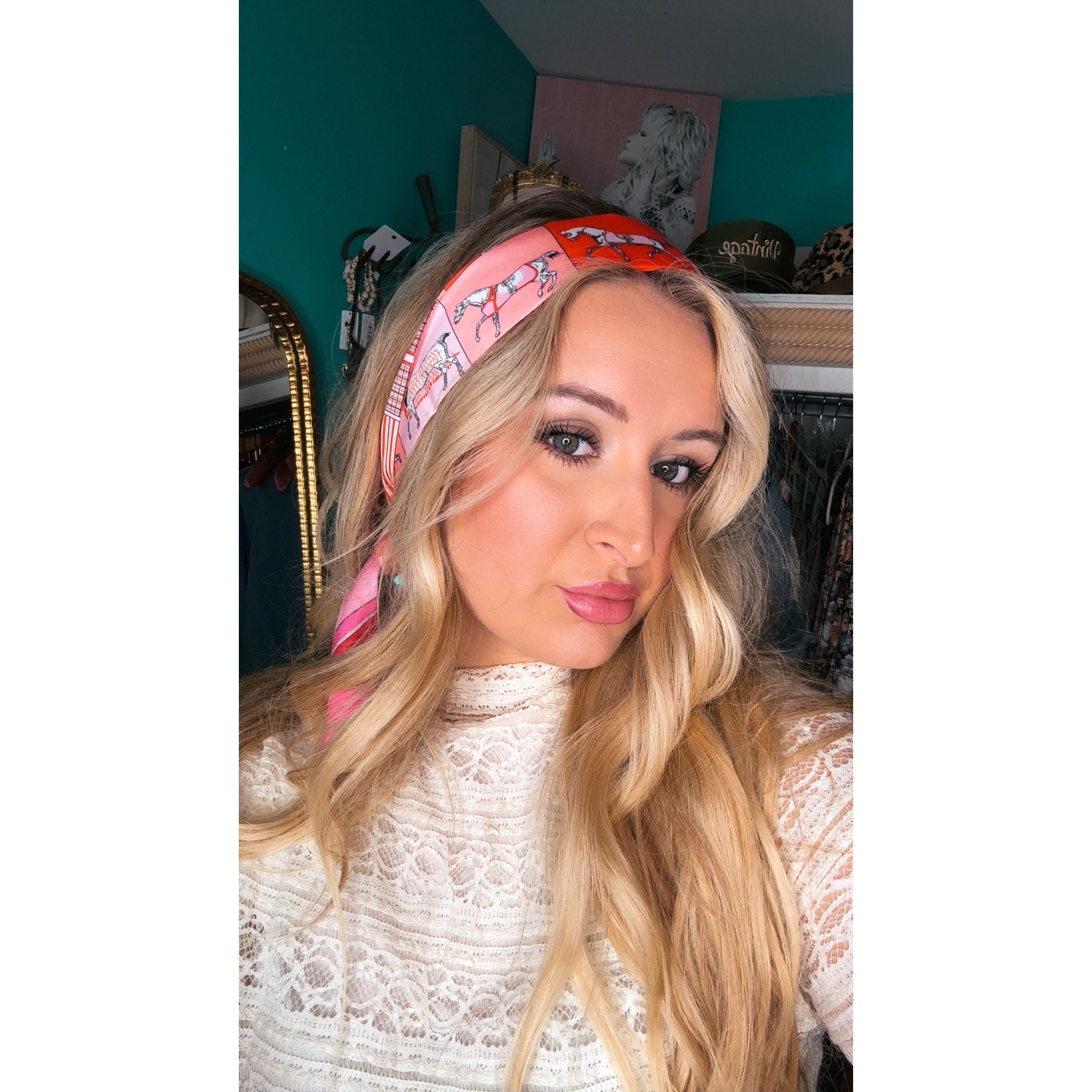 Pink Horse Print Satin Scarf