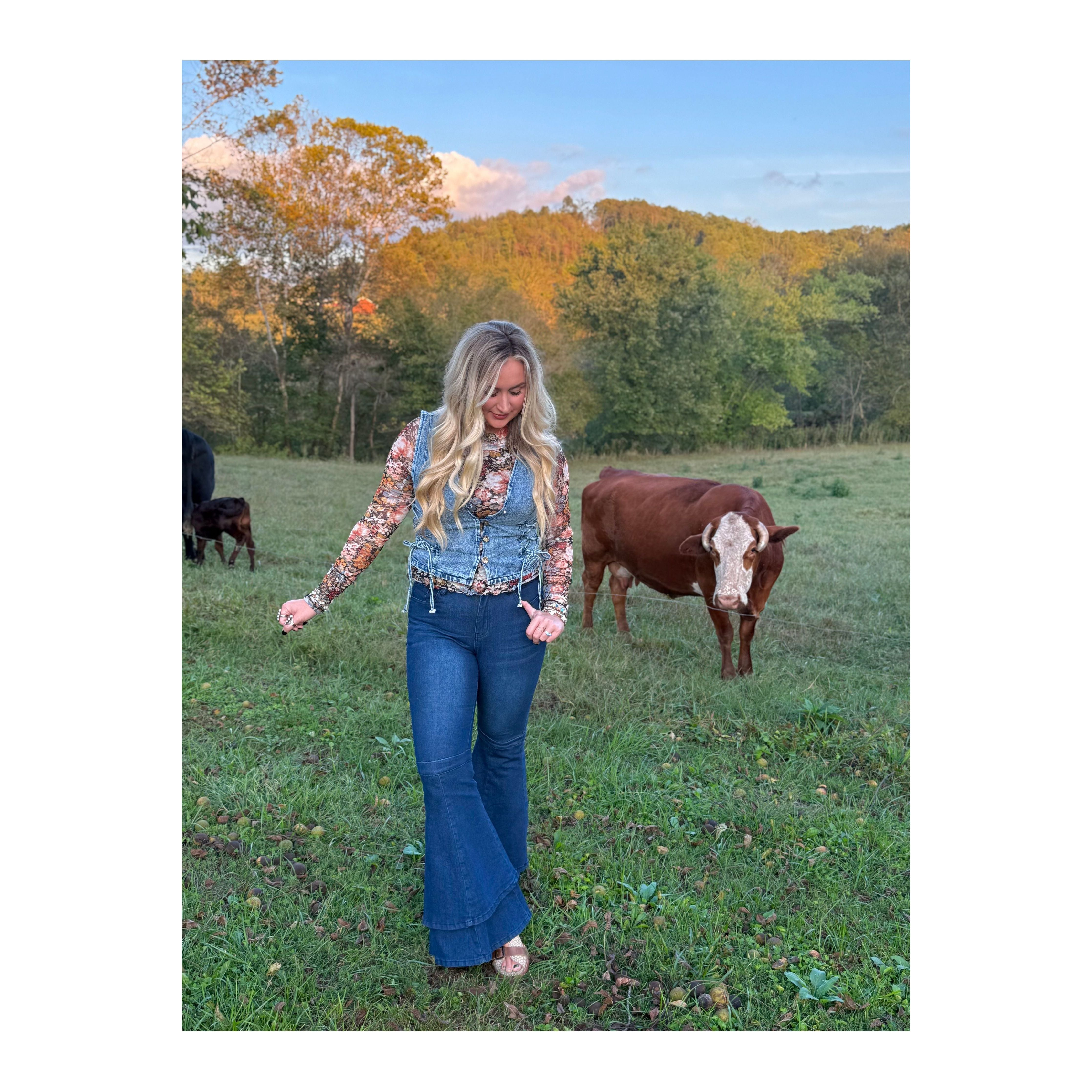 Jenny Layered Ruffle Flare Jeans Dark Wash