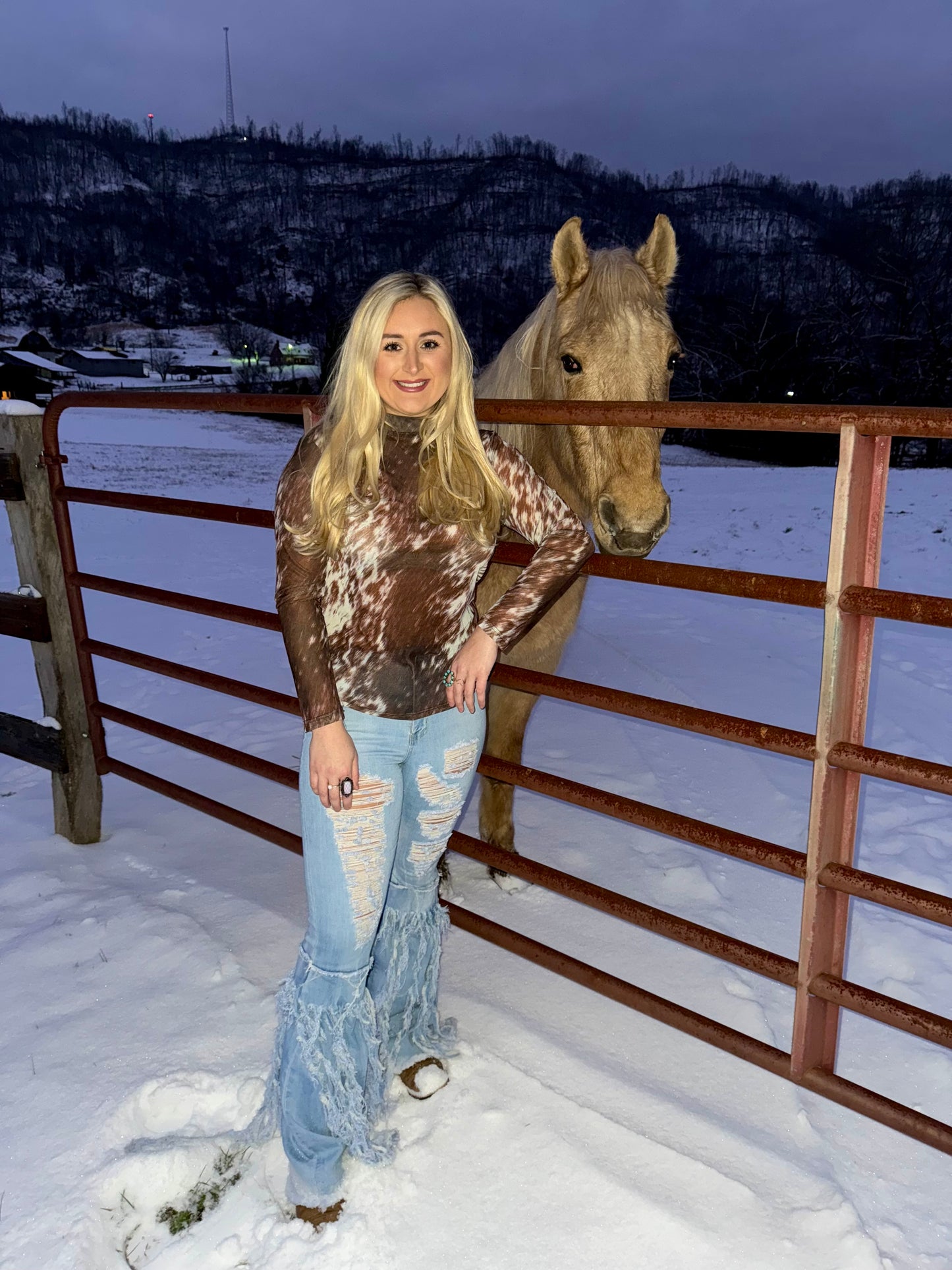 Cow Hide Mesh Top