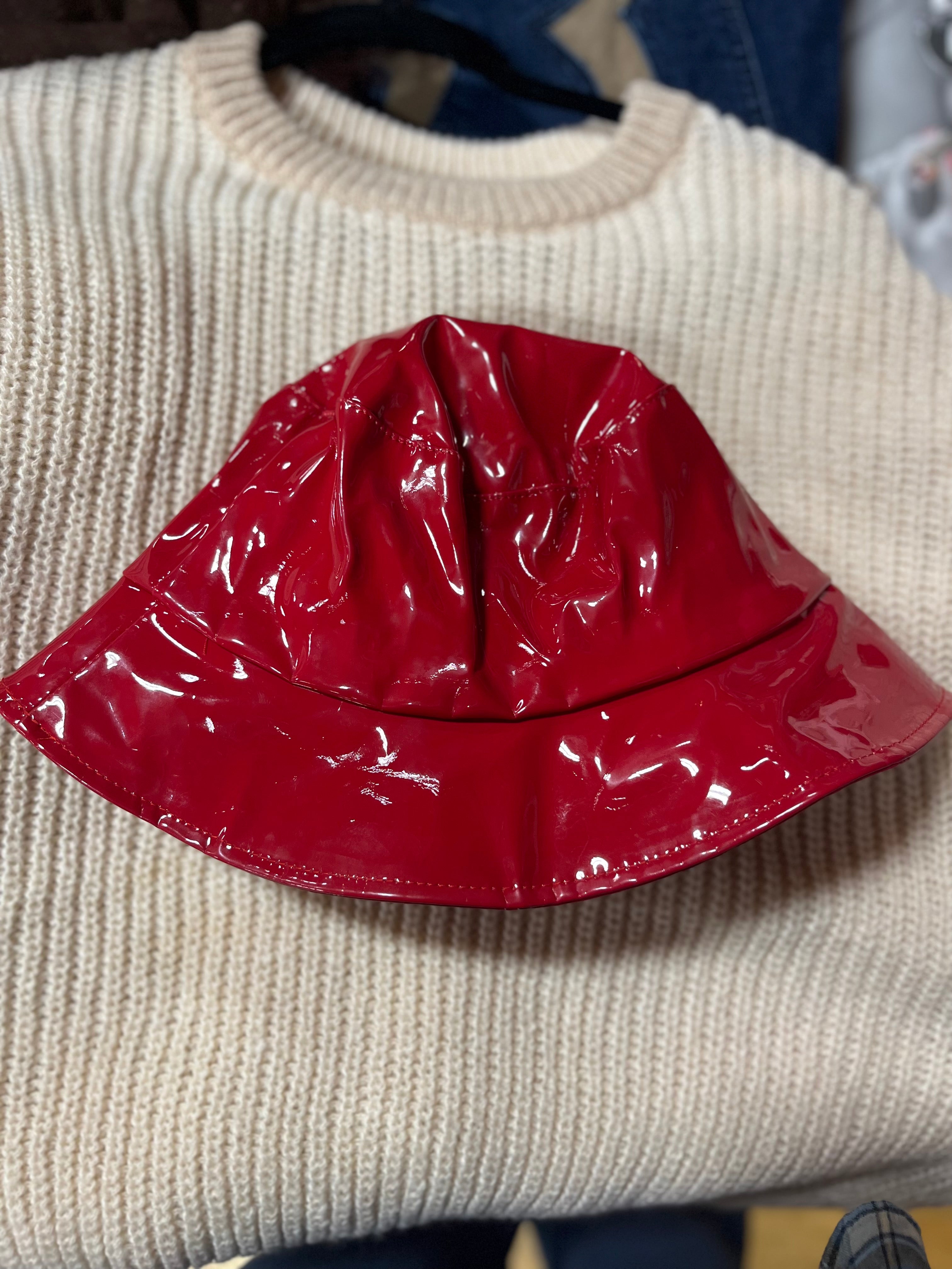 Red shiny bucket hat
