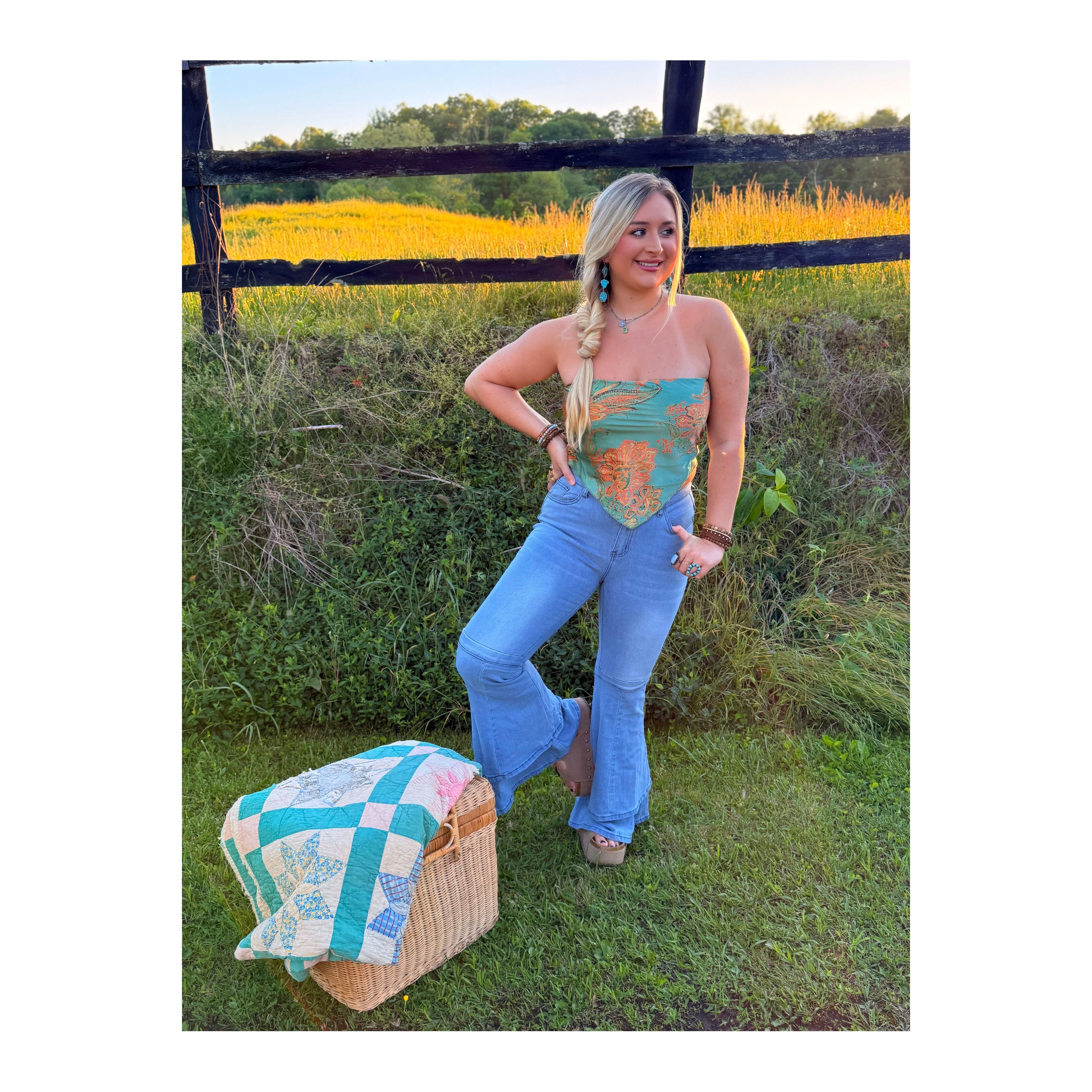 Jenny Layered Ruffle Flare Jeans Light Wash