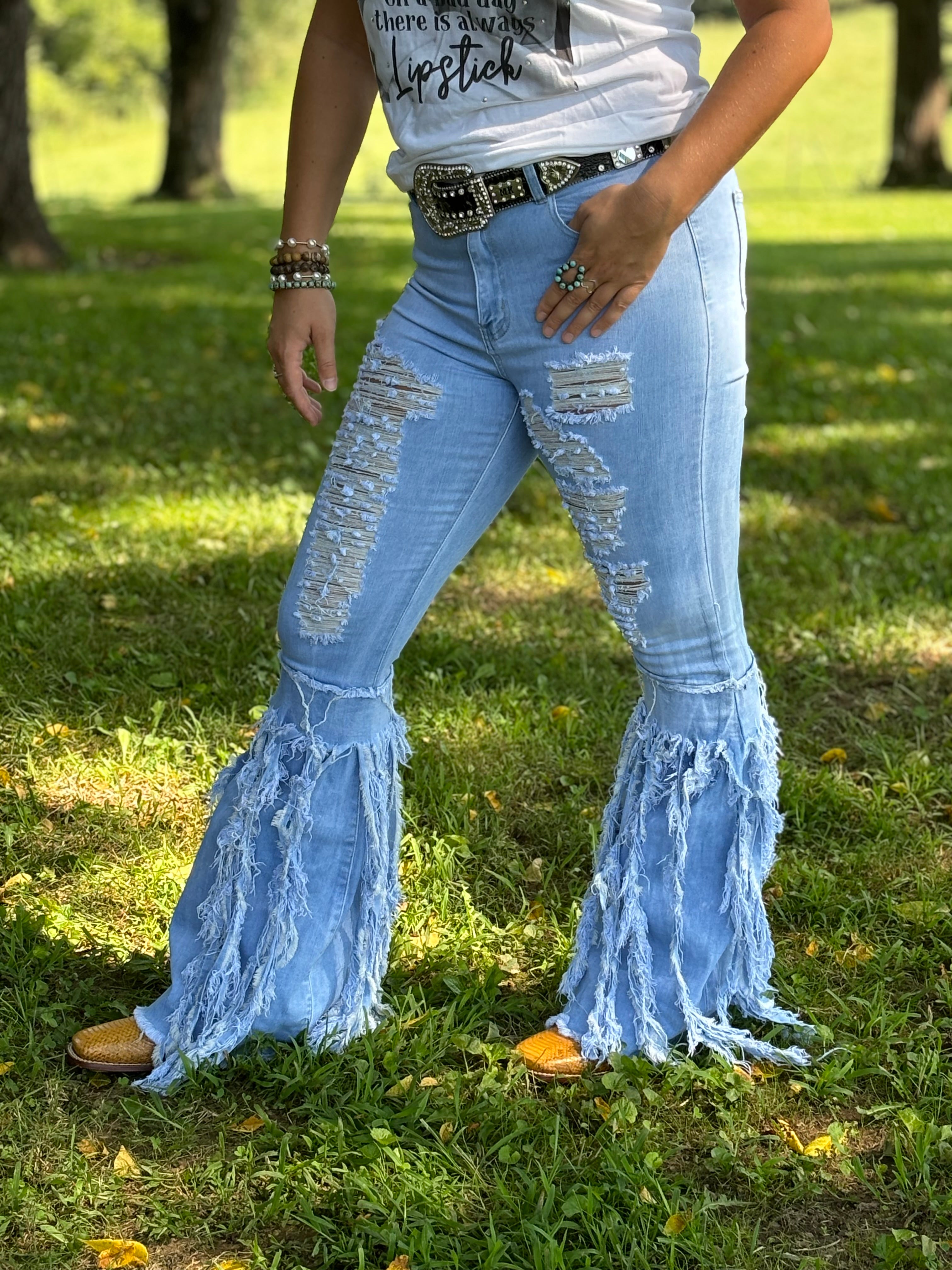 High Waisted Fringe Bell Bottoms