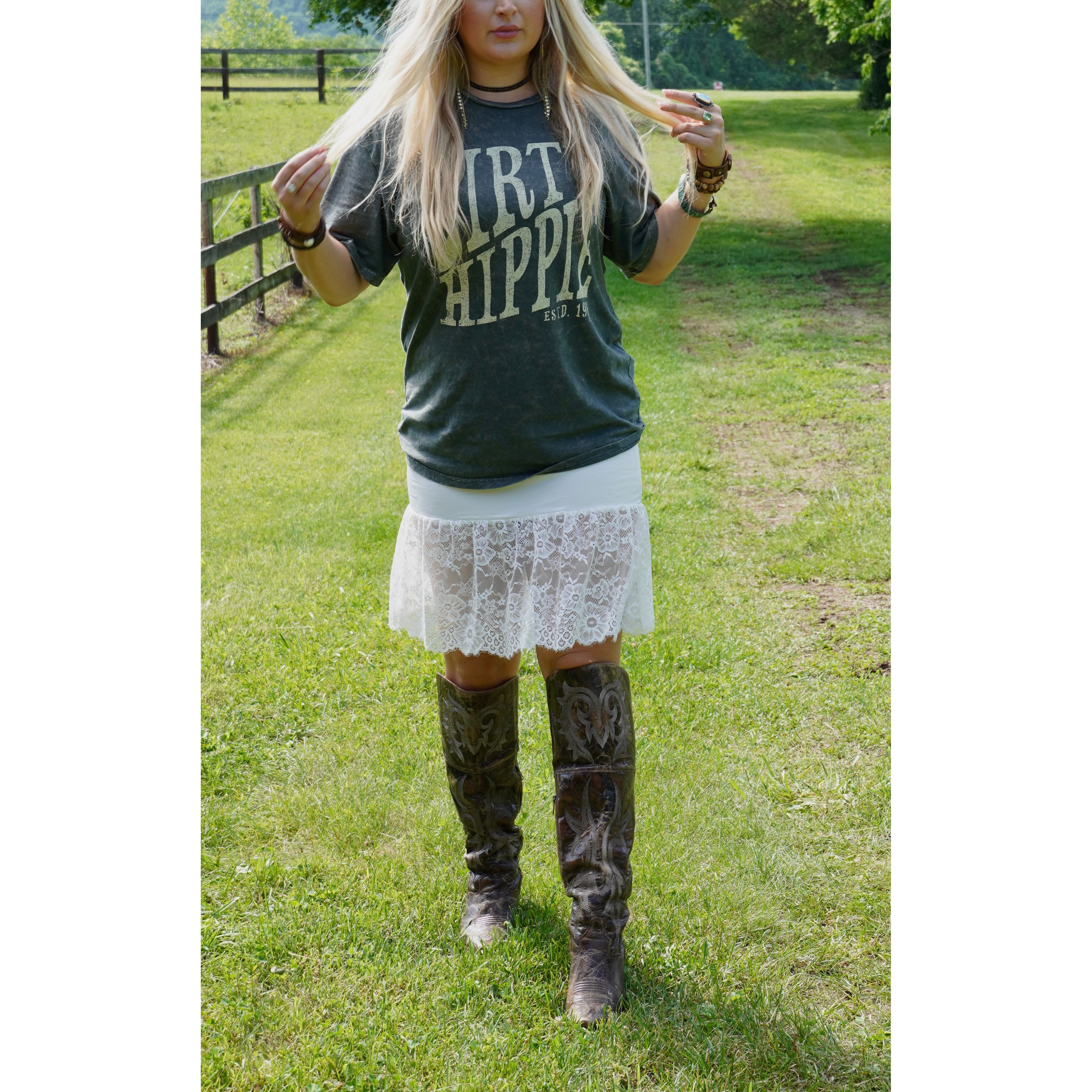White Lace Slip Skirt
