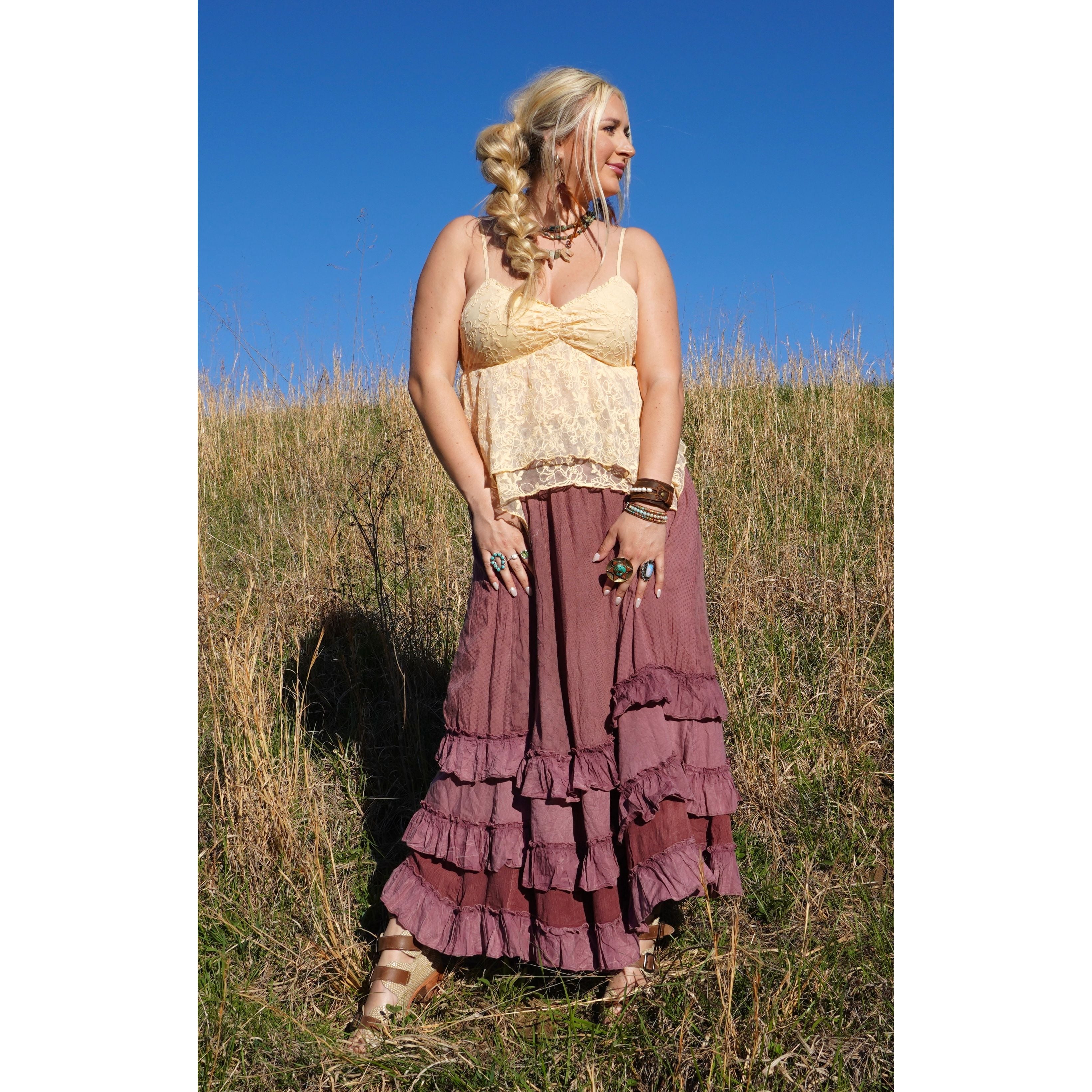 Dusted Pink Rustic Tiered Maxi Skirt