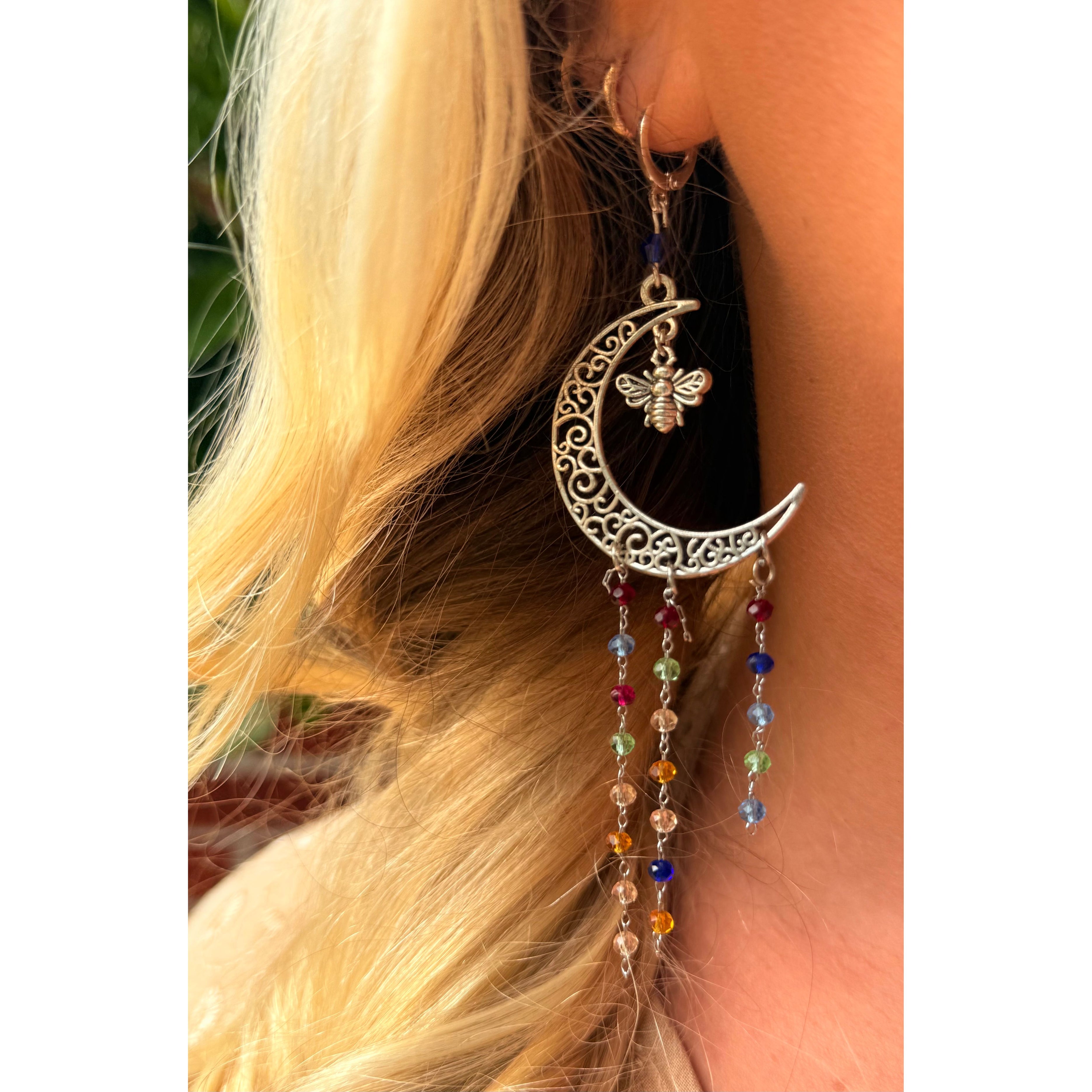 Crescent Moon Bee Earrings