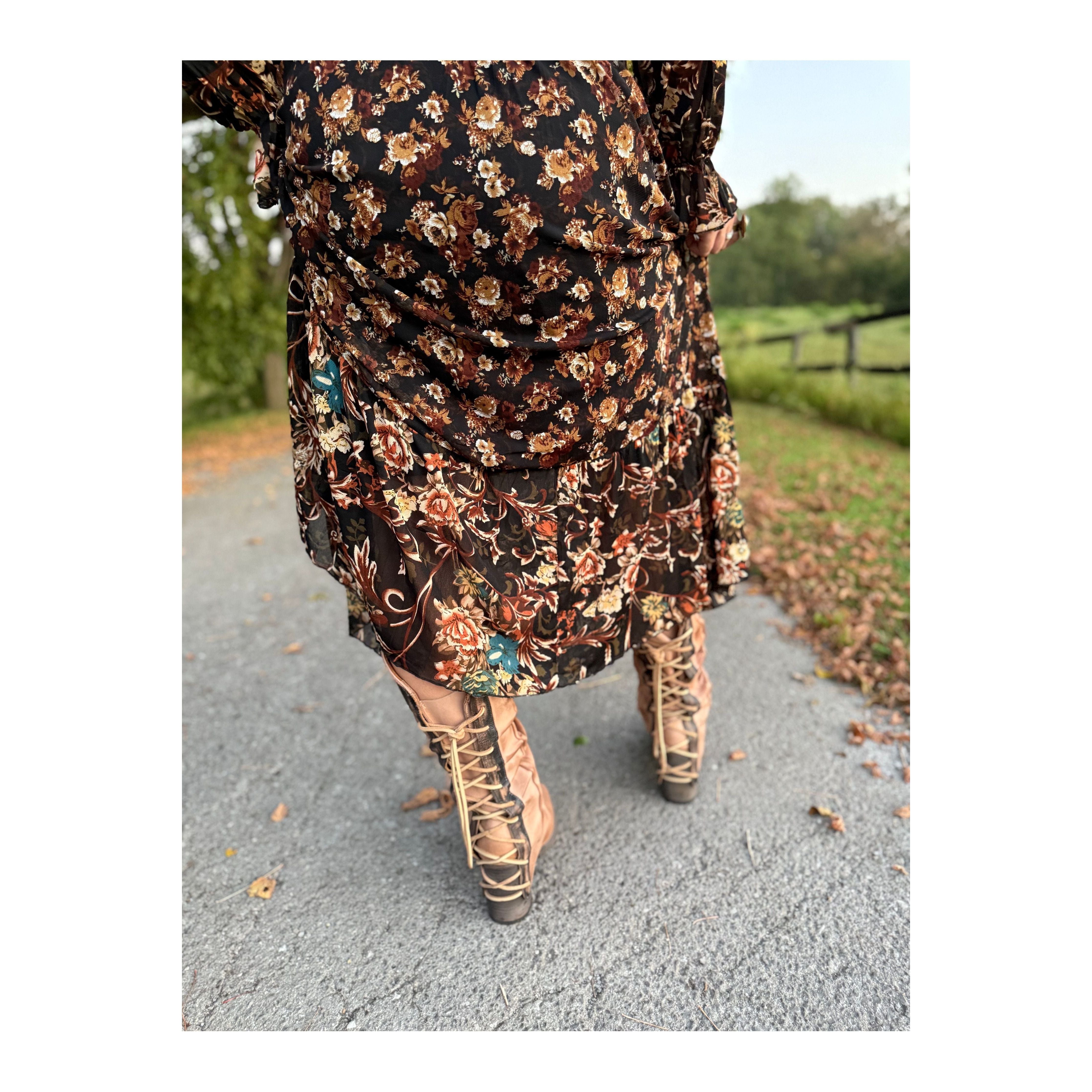 Black Floral Ruffle Maxi Dress