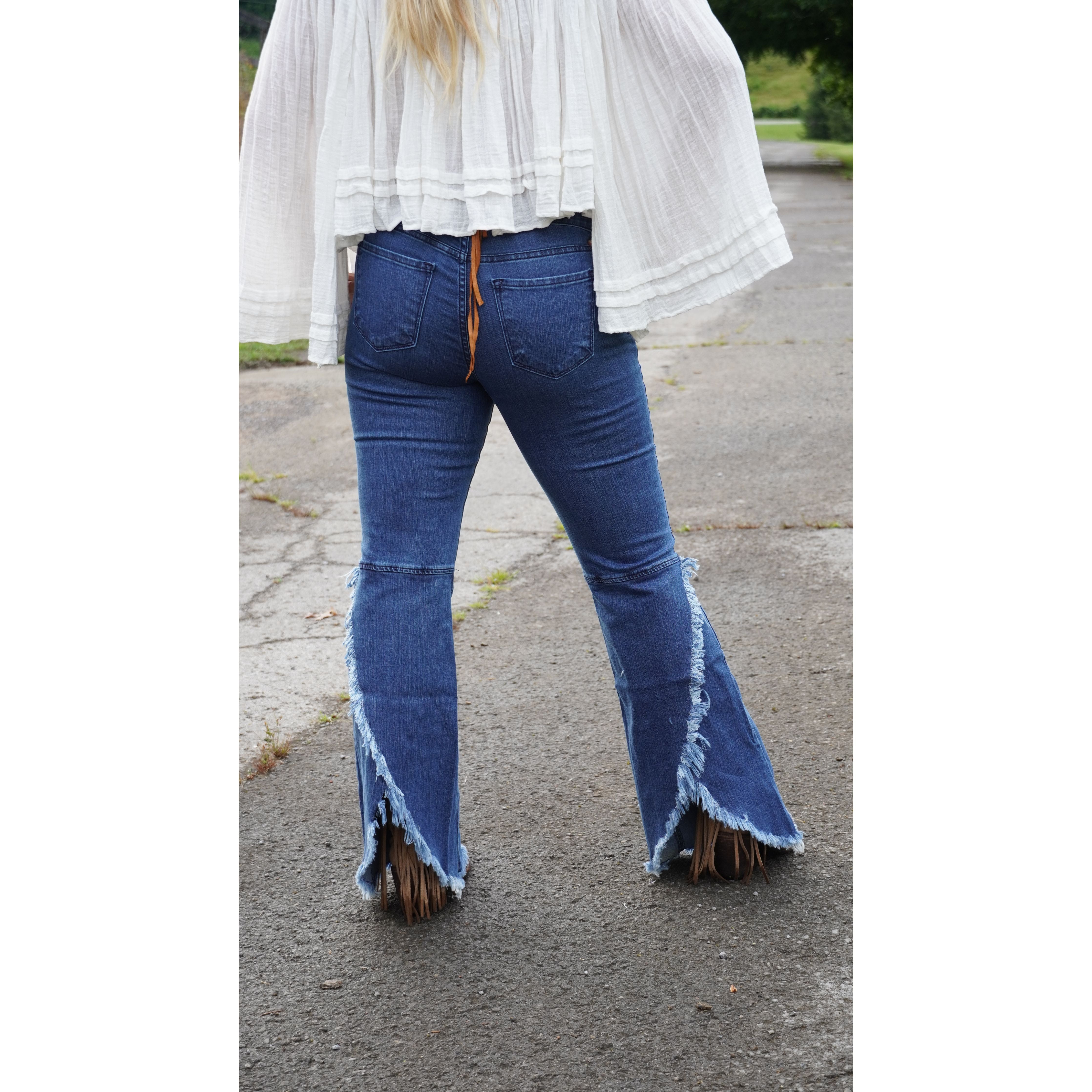 Ruffled Split Back Flare Jeans