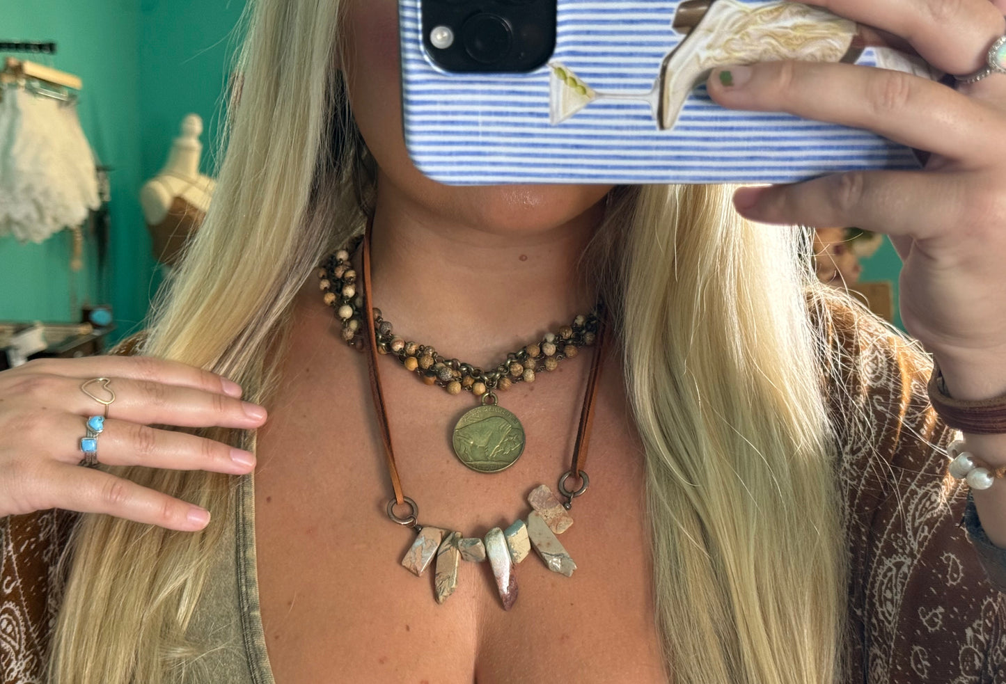 Terra Leather Multi Color Stone Necklace
