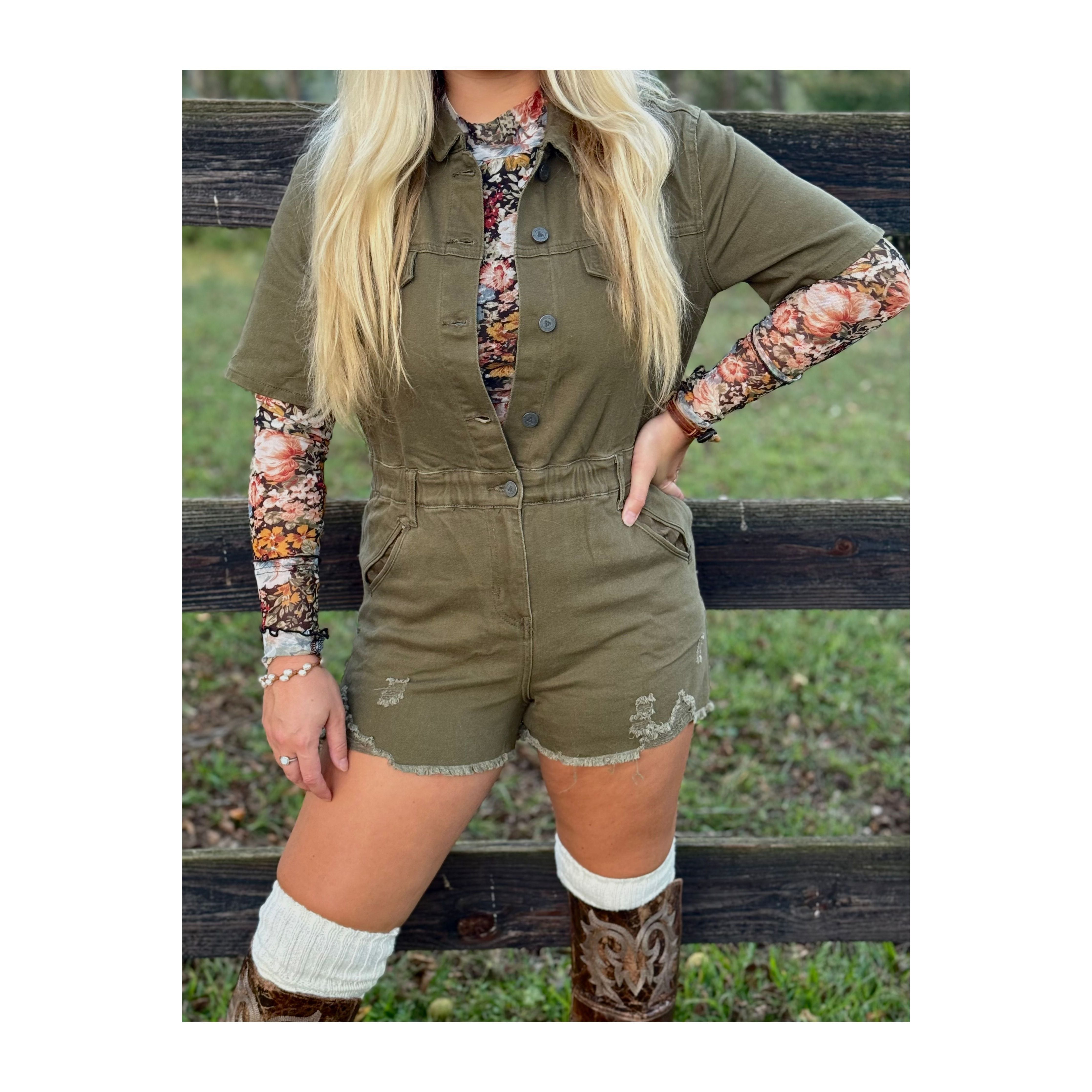 Combat Ready Army Green Romper