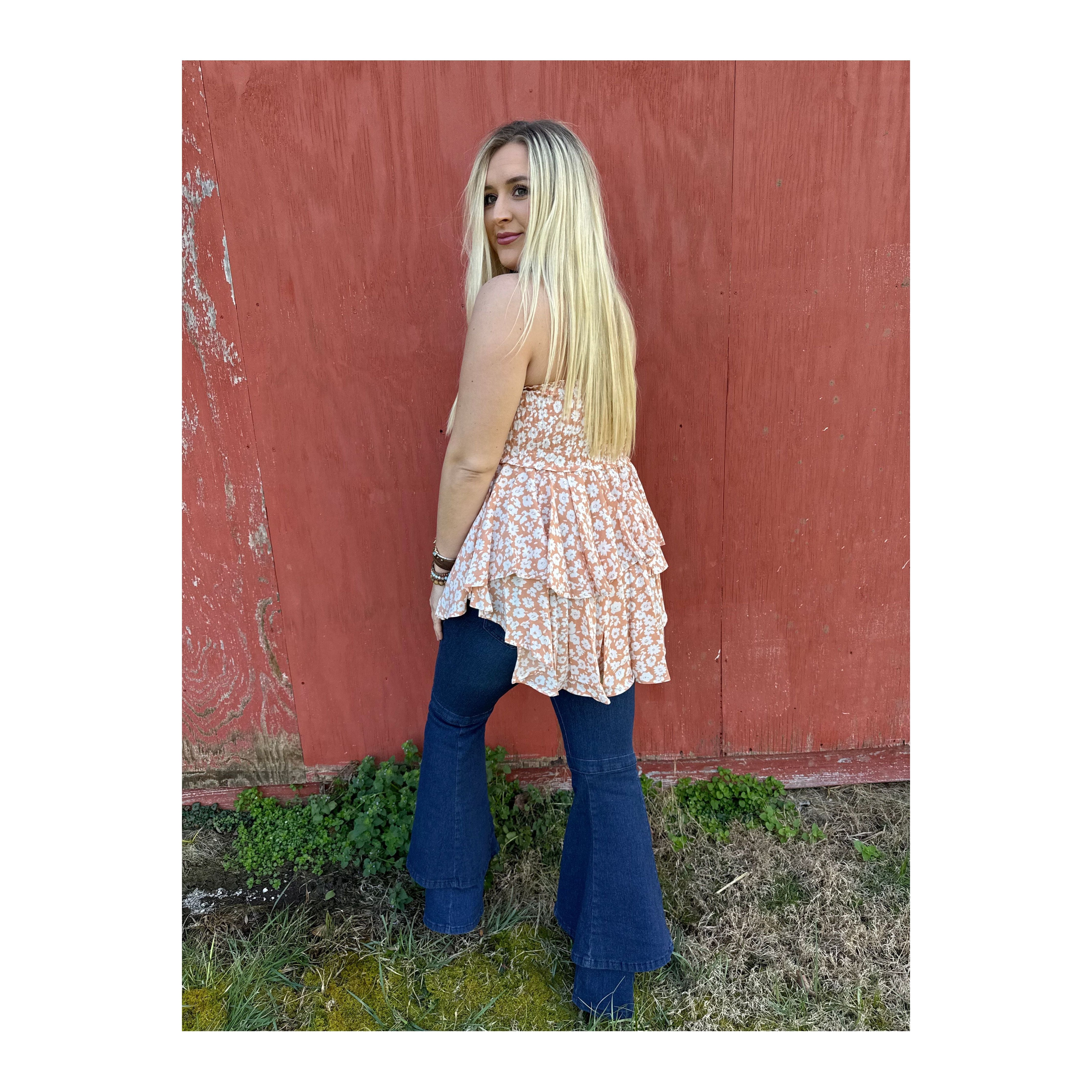 Jenny Layered Ruffle Flare Jeans Dark Wash