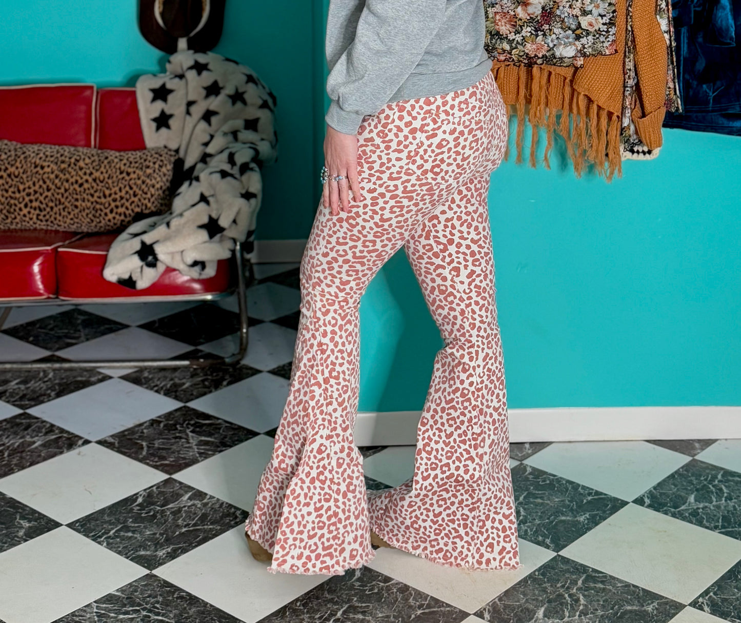 Pink Leopard Bellbottoms