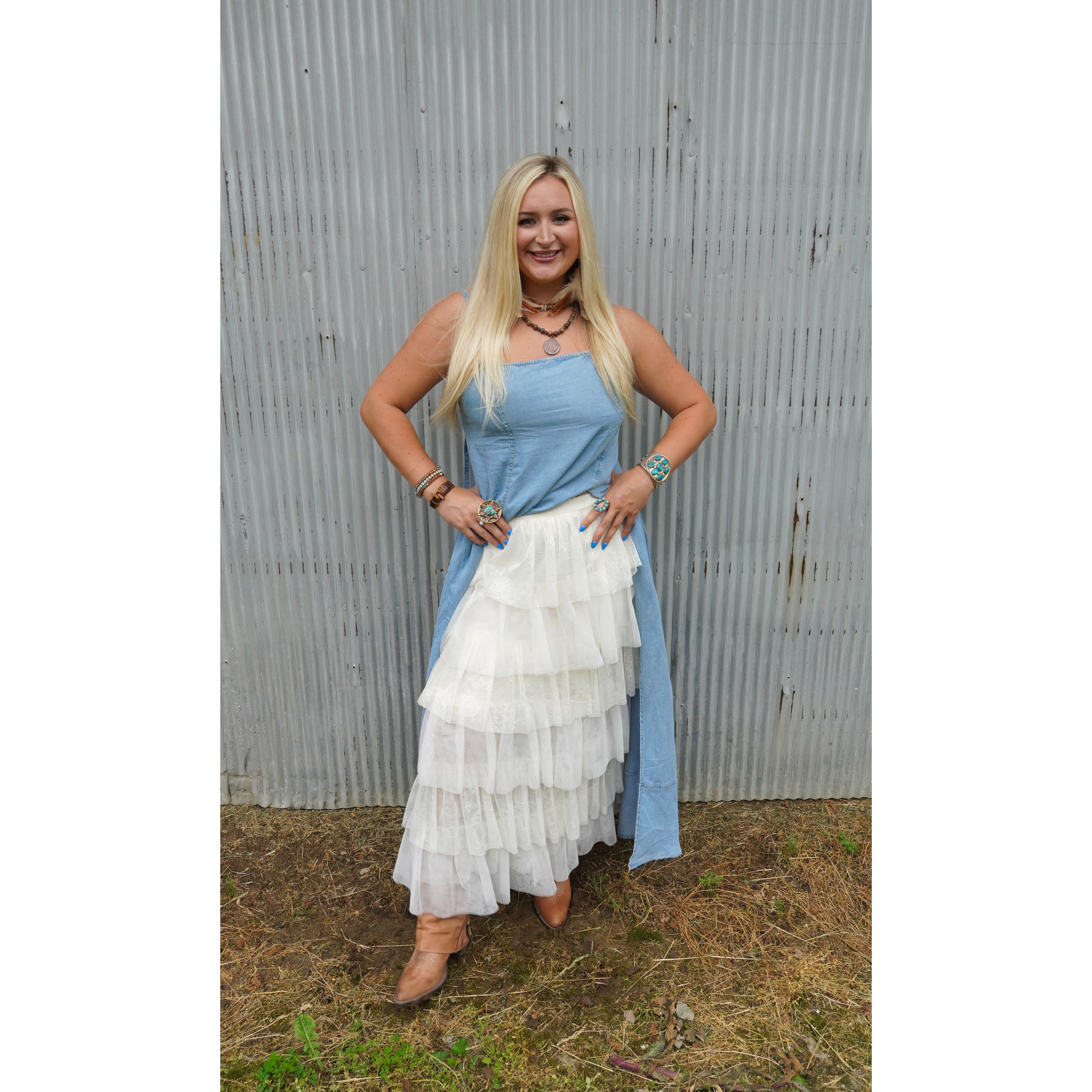 Denim Slit Maxi Dress