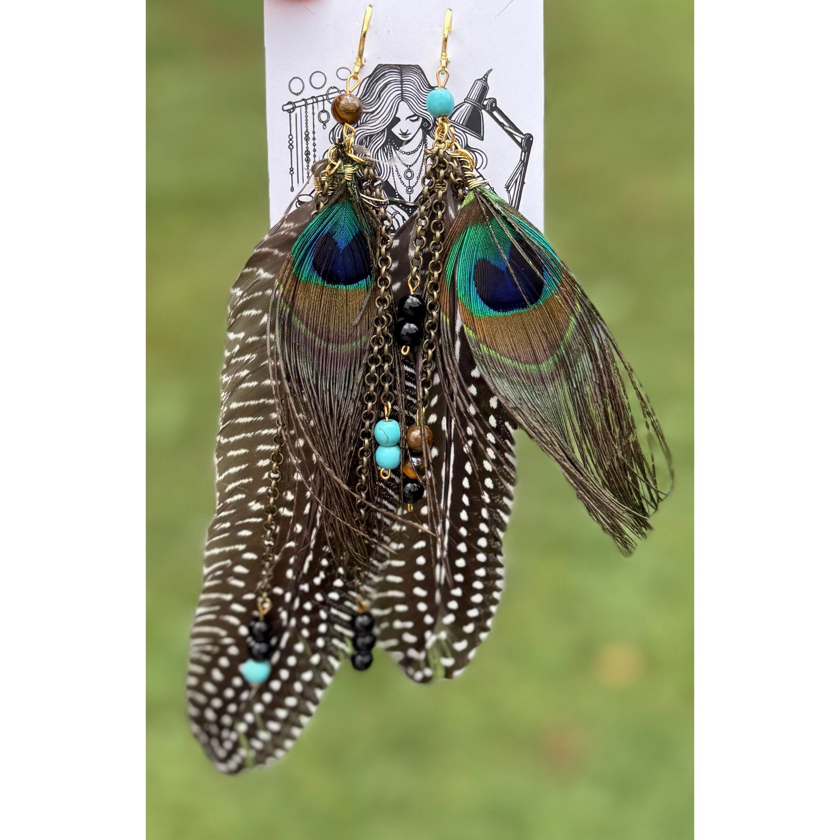 Peacock Feather Beaded Earrings