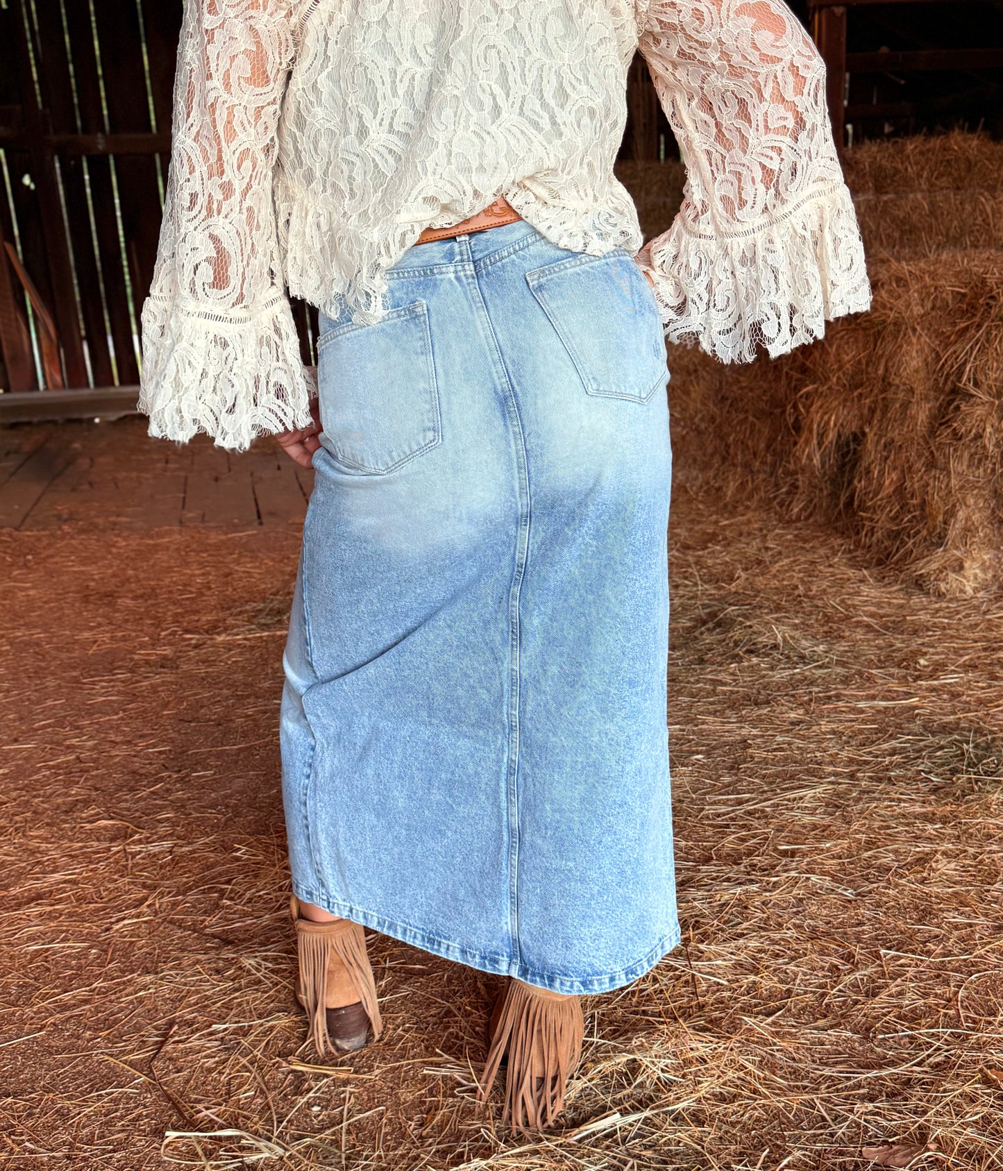 Western Denim Slit Skirt