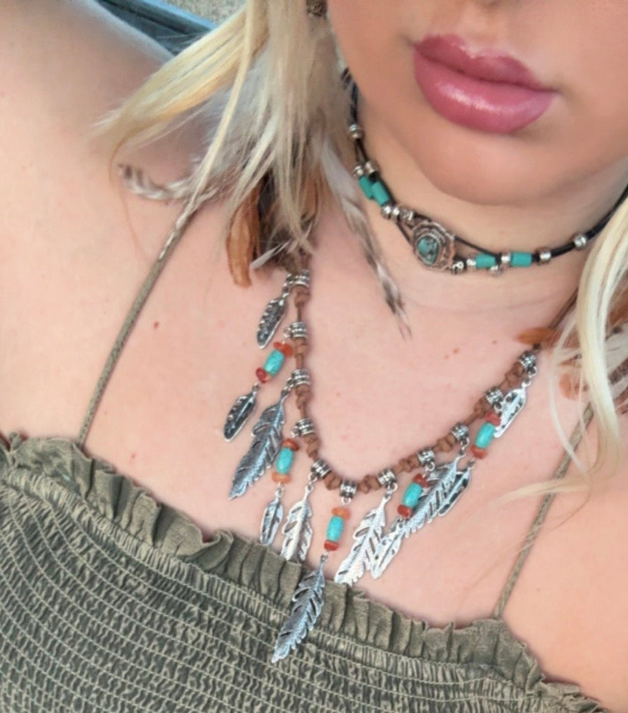 Feather Charm Suede Necklace