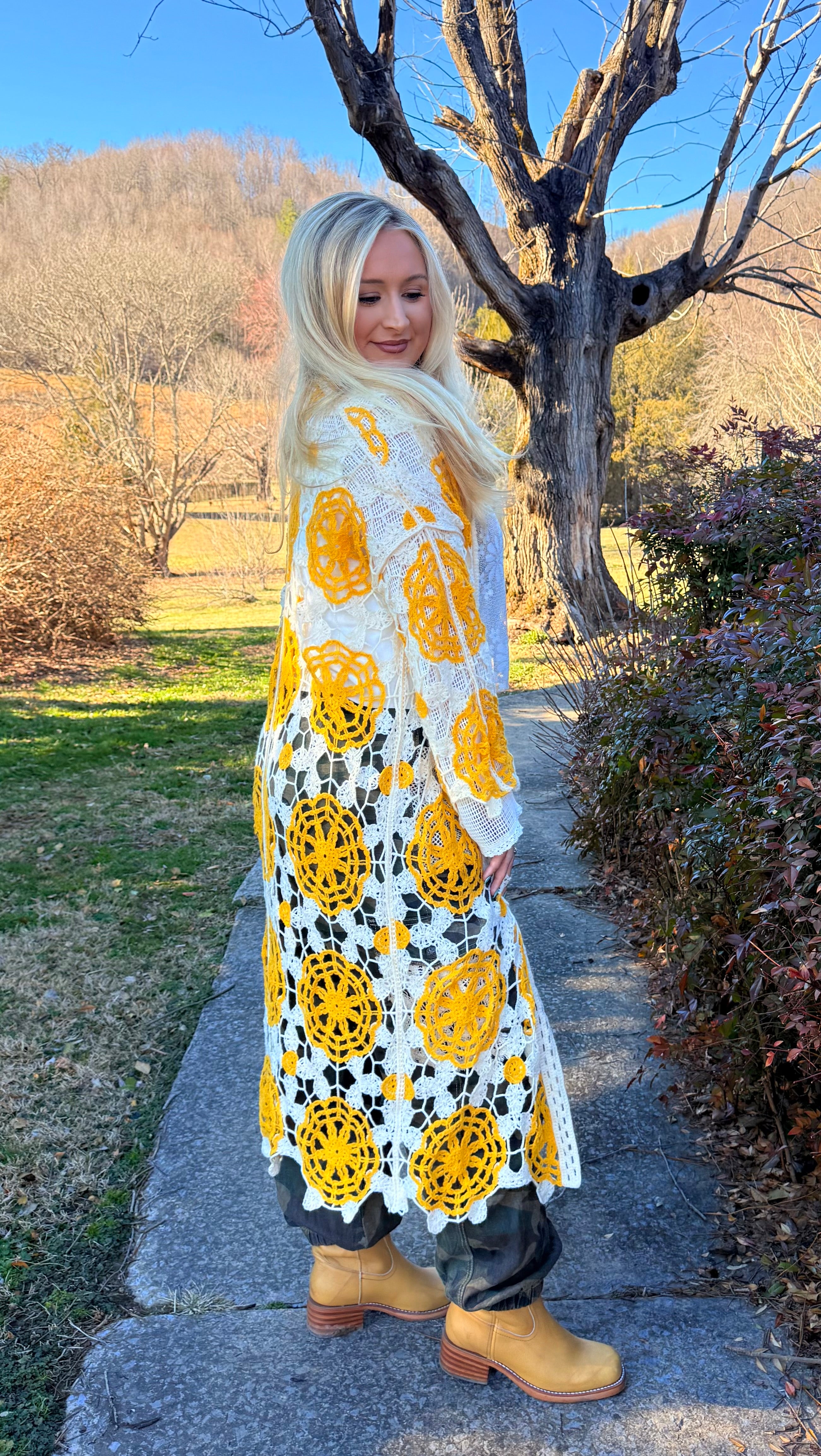 POL: Yellow and White Crochet Cardigan