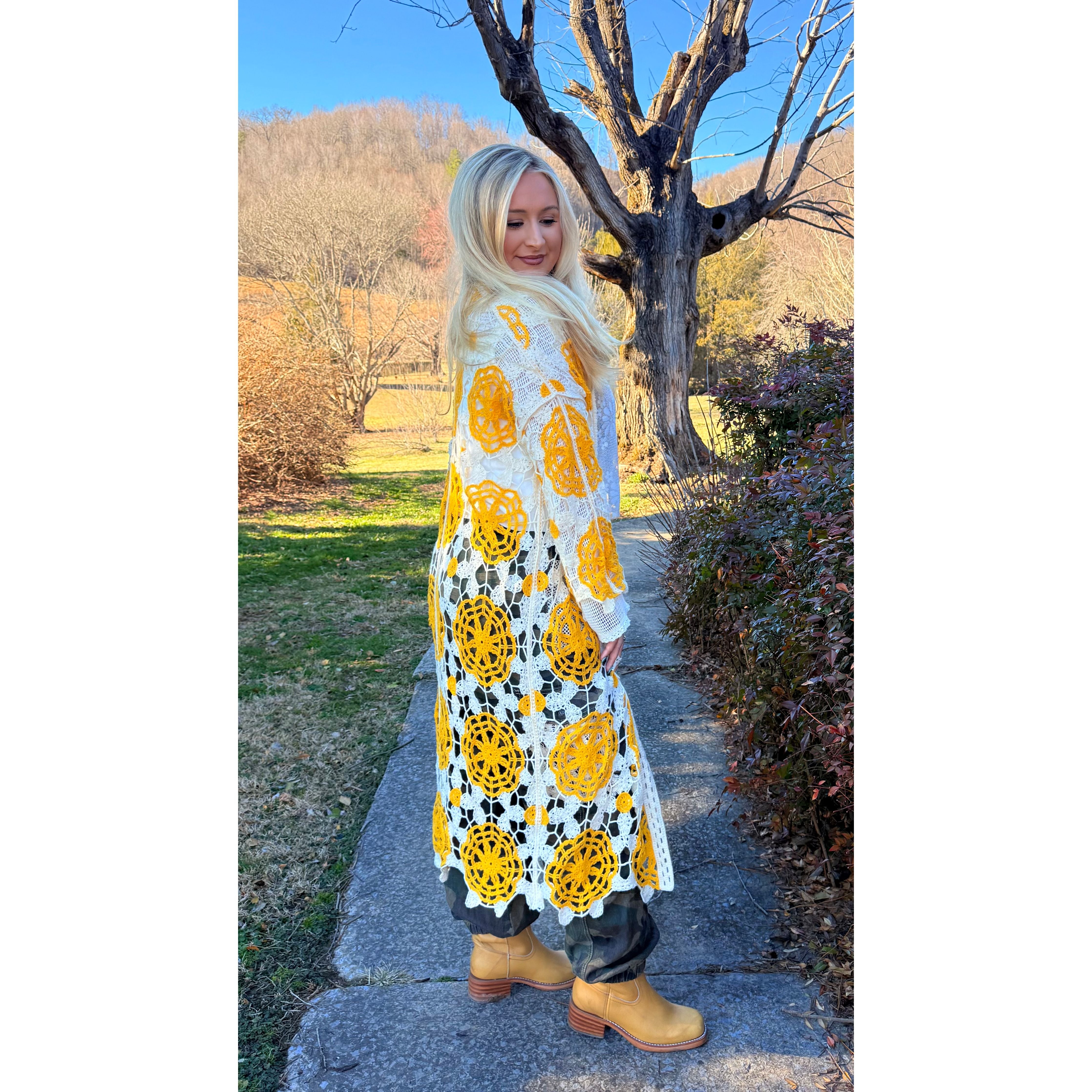 POL: Yellow and White Crochet Cardigan