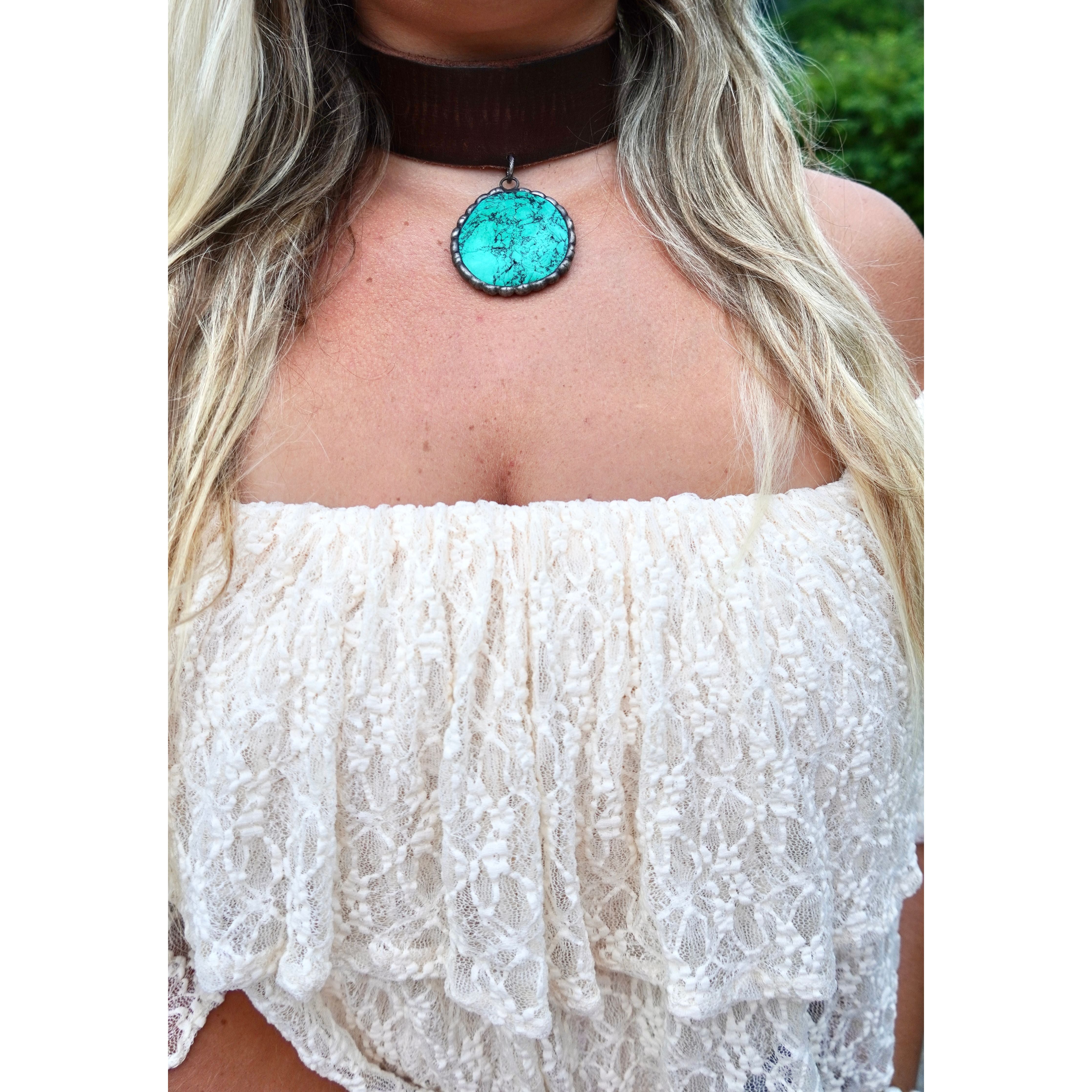 Dark Leather Turquoise Choker
