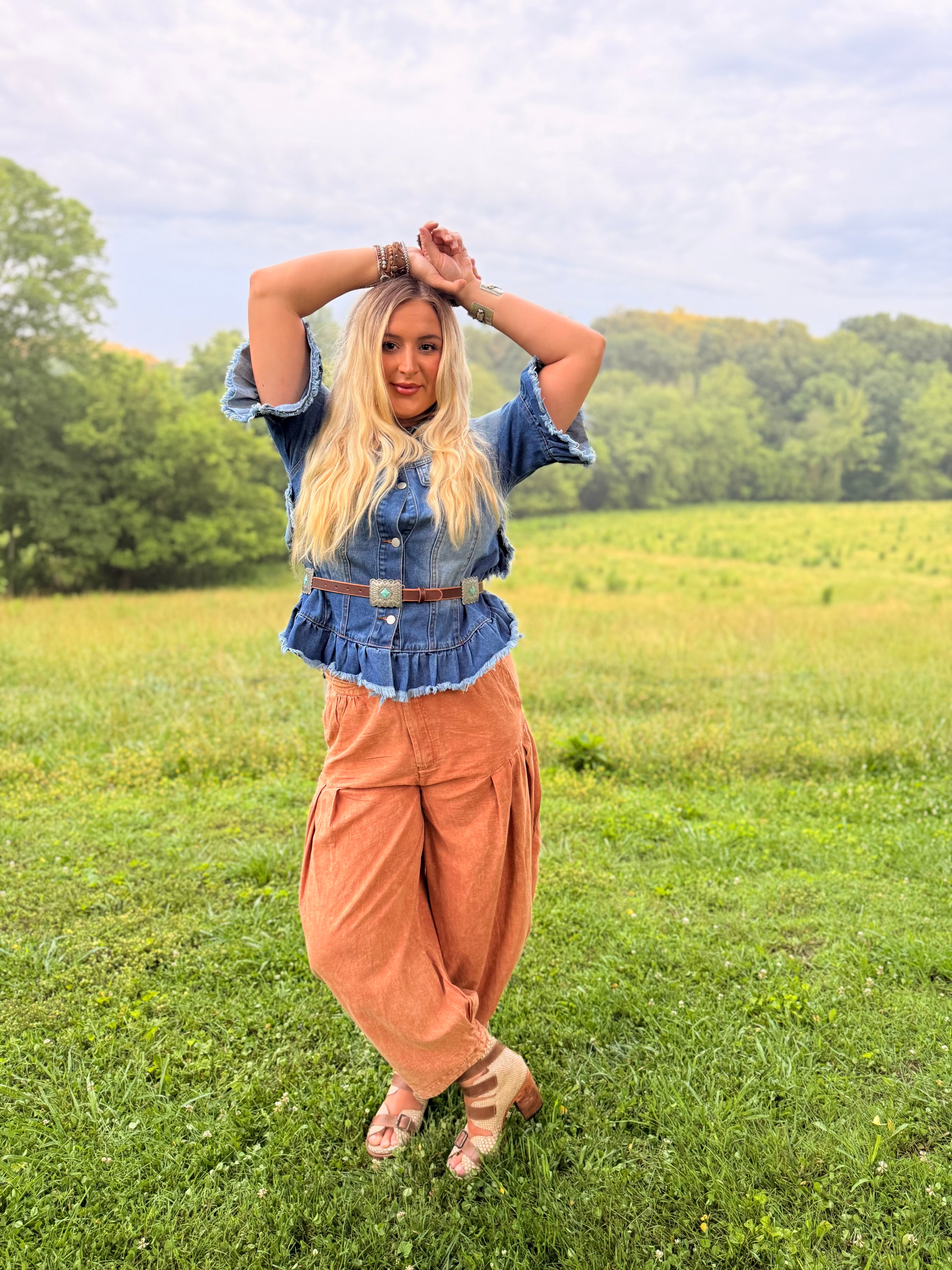 Ruffled Short Sleeve Denim Jacket
