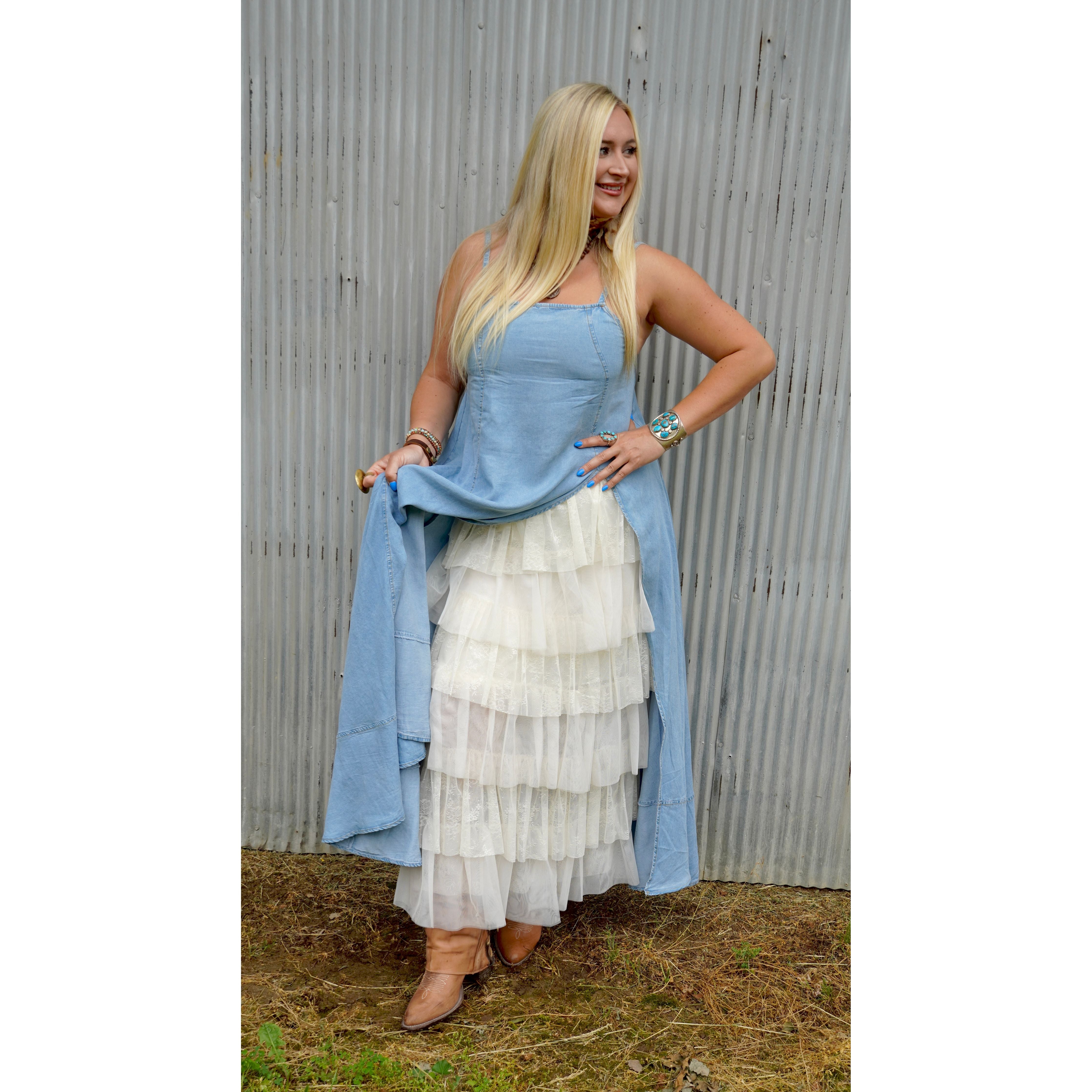 Denim Slit Maxi Dress