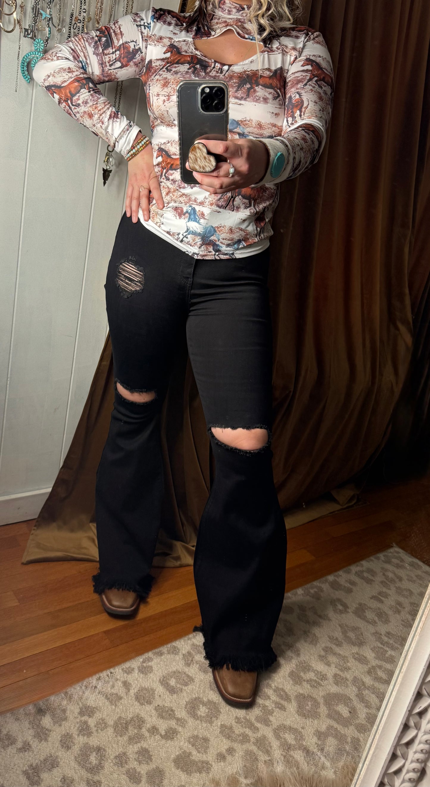 The Steele High Waisted Black Bell Bottom